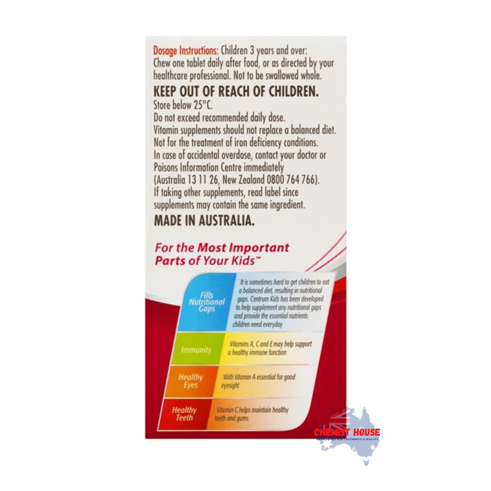 Viên nhai Vitamin cho trẻ em Centrum Kids Strawberry 60 chewable tablets