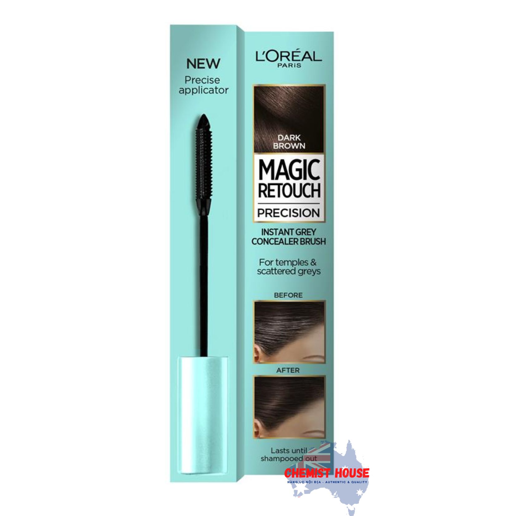 Cọ Che Phủ Bạc Chân Tóc L'Oreal Magic Retouch Precision 2 Nâu Đậm Chấm Chân Tóc Bạc Khô Nhanh 5 Phút Tiện Lợi
