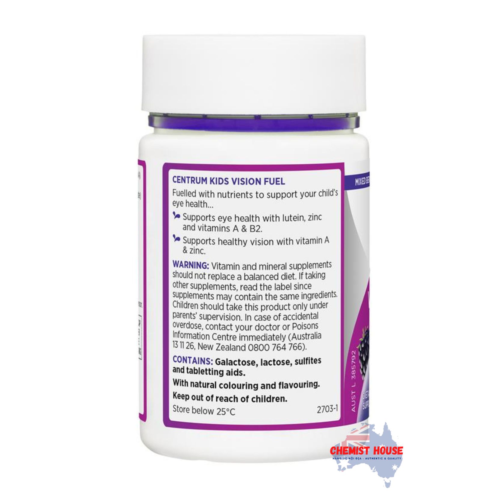 Viên Nhai Centrum Kids Hỗ Trợ Bổ Mắt Cho Bé 50 viên - Centrum Kids Vision Fuel 50 Chewable Tablets