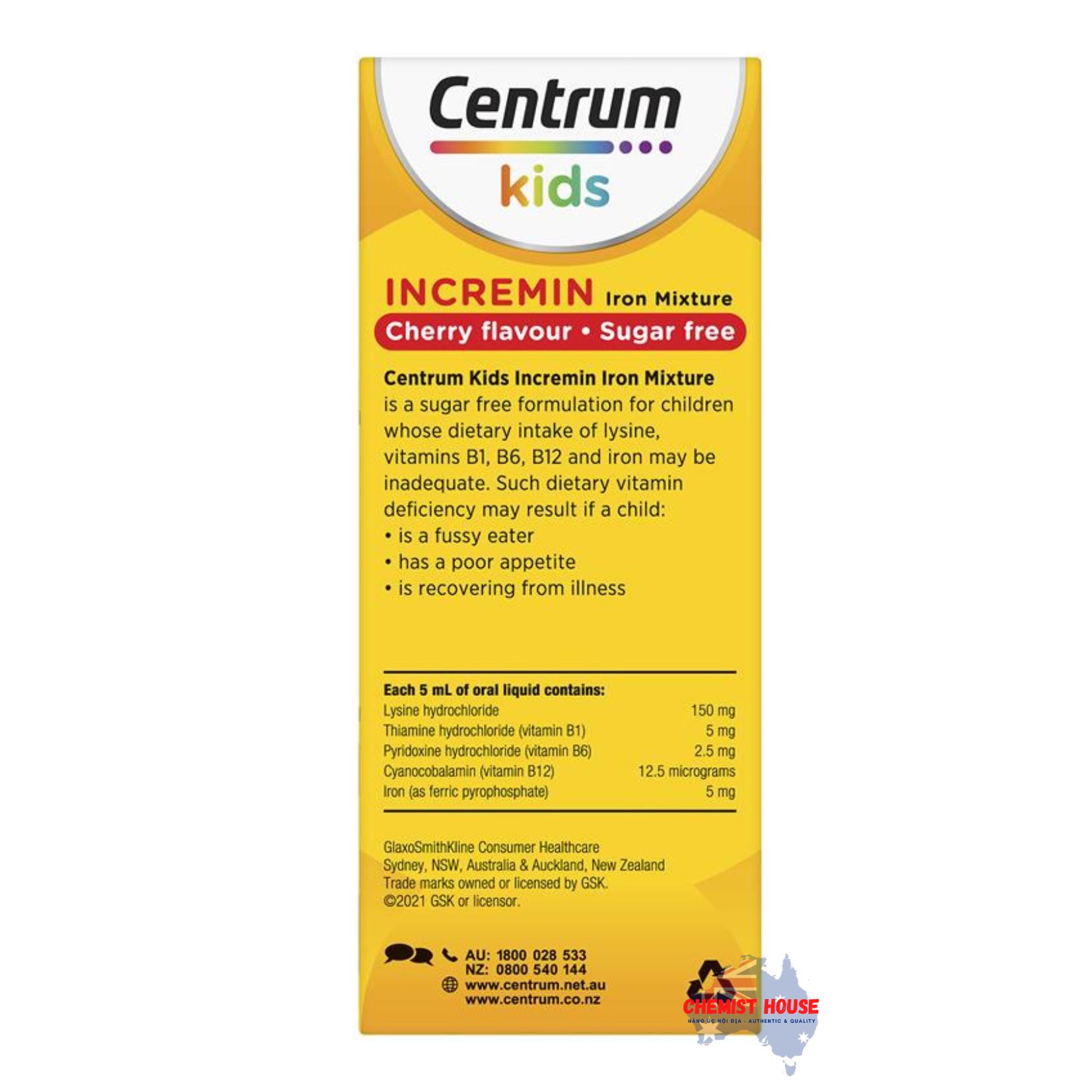 Siro Centrum Kids Incremin Iron Bổ Sung Vitamin Cho Bé Biếng Ăn Mixture Hương Anh Đào 200ml - Centrum Kids Incremin Iron Mixture Cherry Flavour 200ml