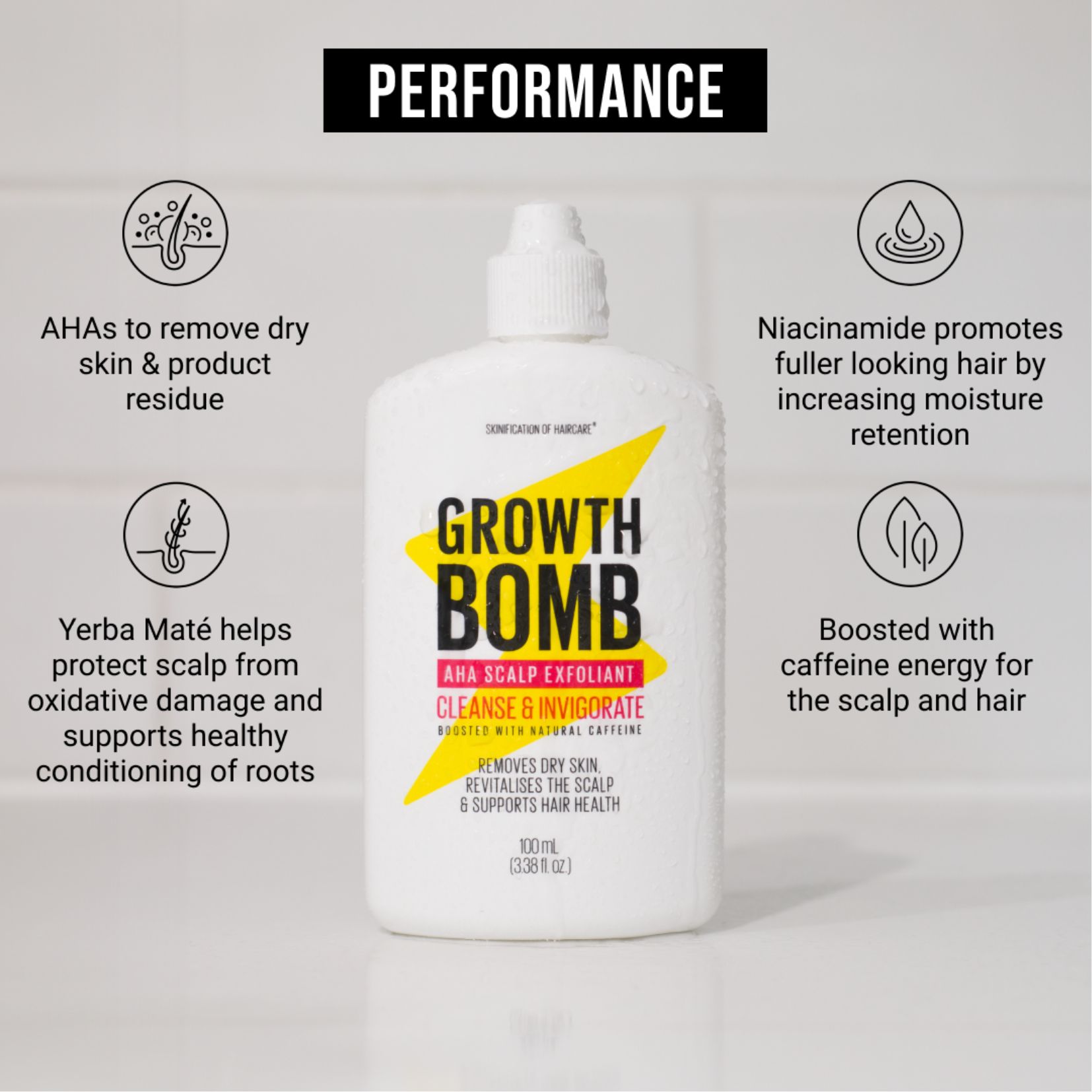 Tẩy Tế Bào Chết Da Đầu Hỗ  Trợ Loại Bỏ Da Khô & Phục Hồi Da Đầu Growth Bomb AHA 100m - Growth Bomb AHA Scalp Exfoliant 100ml