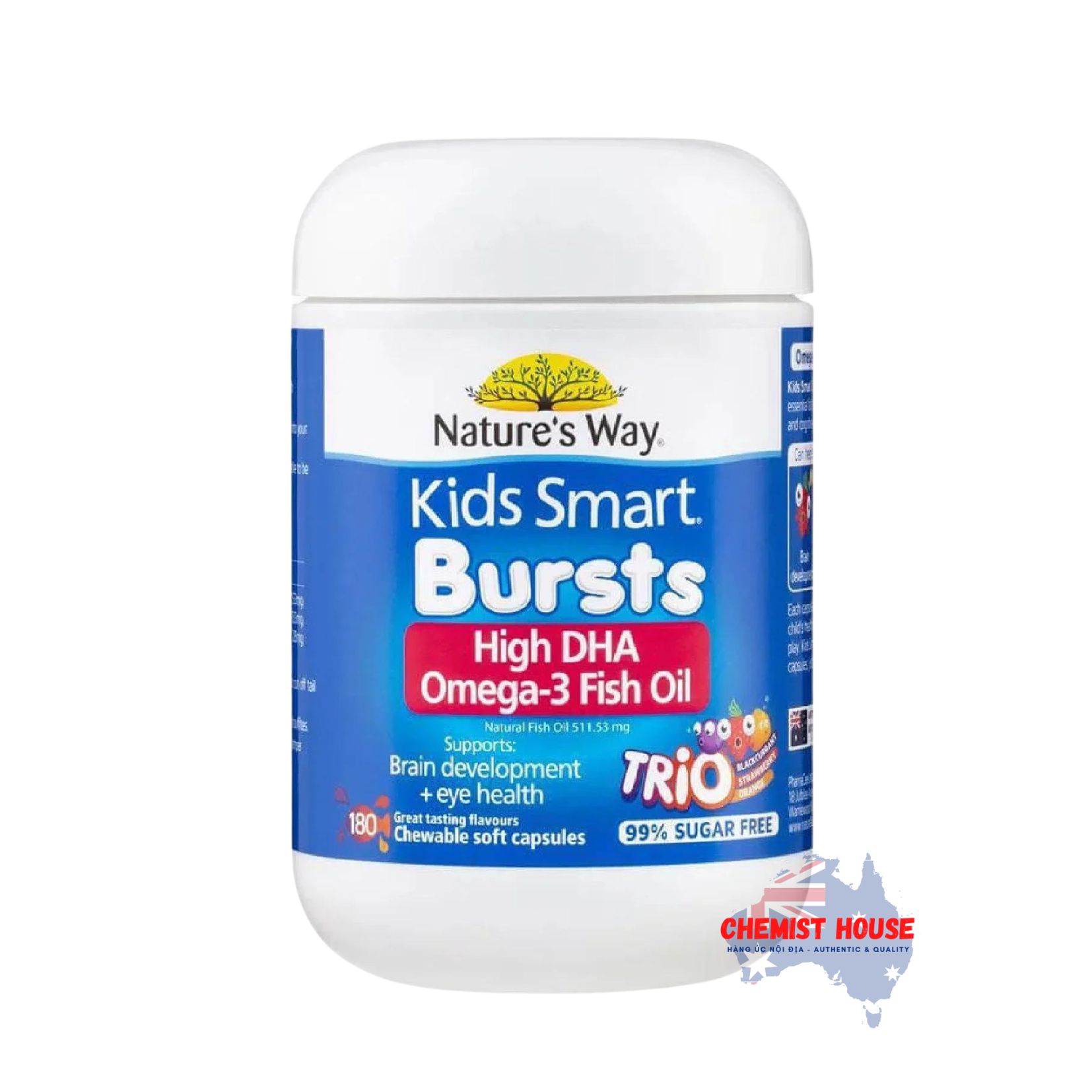 Nature's Way Kids Smart Omega-3 Fish Oil Viên Nhai Hỗ Trợ Tăng Cường Sức Khỏe Não Bộ & Sáng Mắt 50 Viên - Nature's Way Kids Smart Omega-3 Fish Oil Strawberry Flavour 50 Chewable Capsules