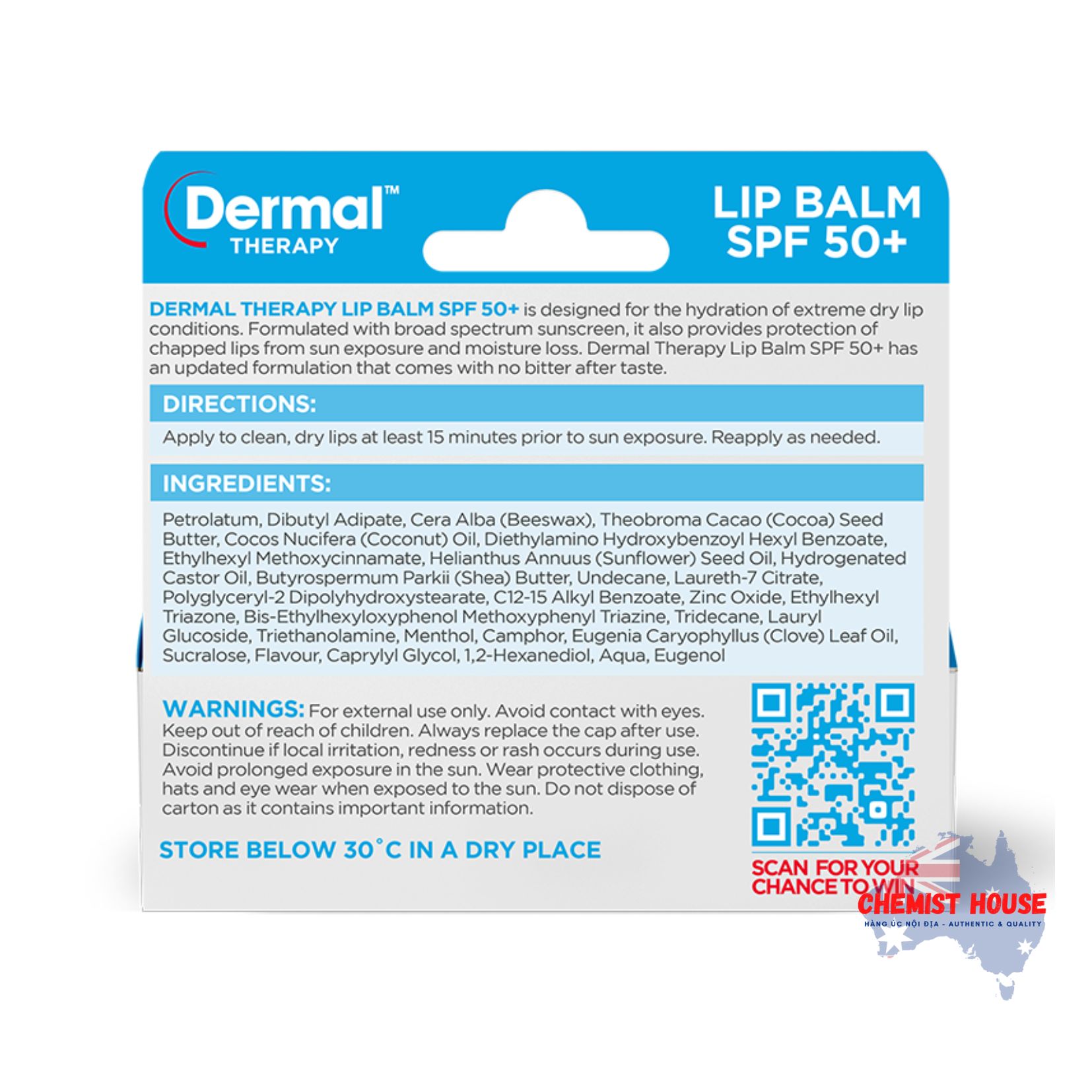 SON DƯỠNG MÔI CHỐNG NẮNG DERMAL THERAPY LIP BALM SPF 50+ 10g