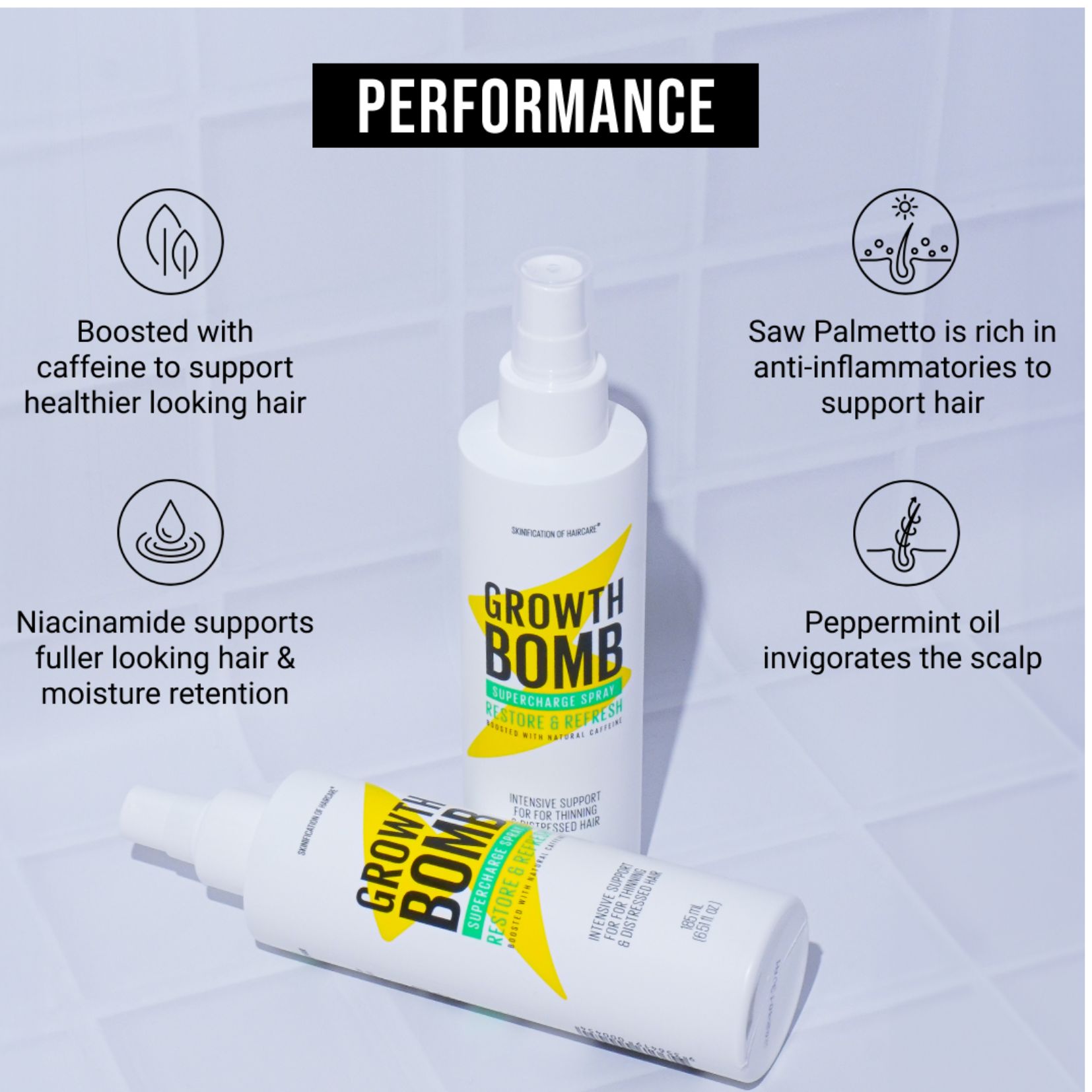 Xịt Hỗ Trợ Kích Thích Mọc Tóc & Phục Hồi Tóc Yếu Hư Tổn Growth Bomb 185ml - Growth Bomb Hair Growth Spray 185ml