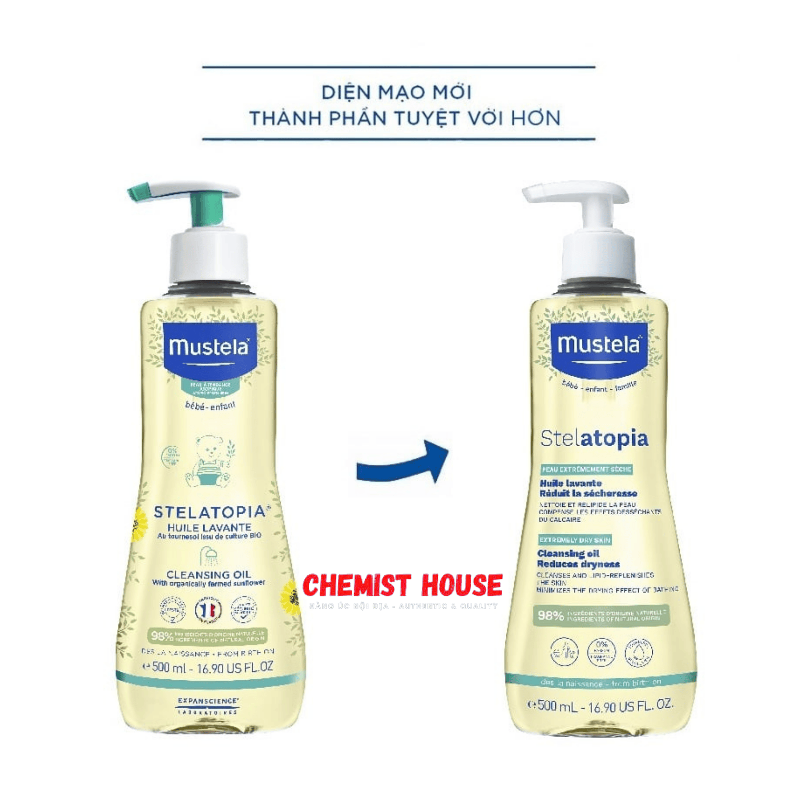 Dầu Tắm Cho Da Chàm Mustela Stelatopia Cleansing Oil 500ml