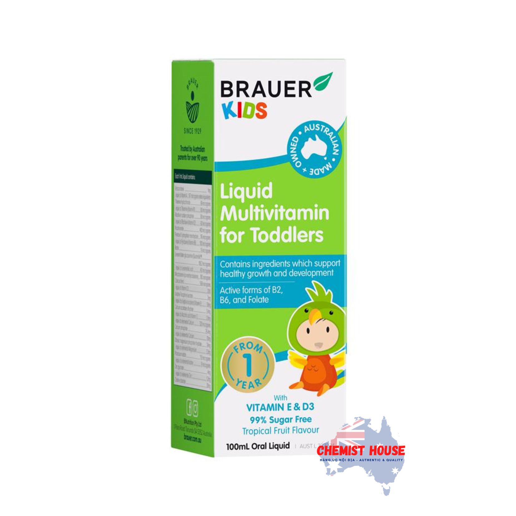 Siro Bổ Sung Vitamin Cho Bé Từ 1-3 Tuổi Brauer Kids Liquid Multivitamin for Toddlers 100ml