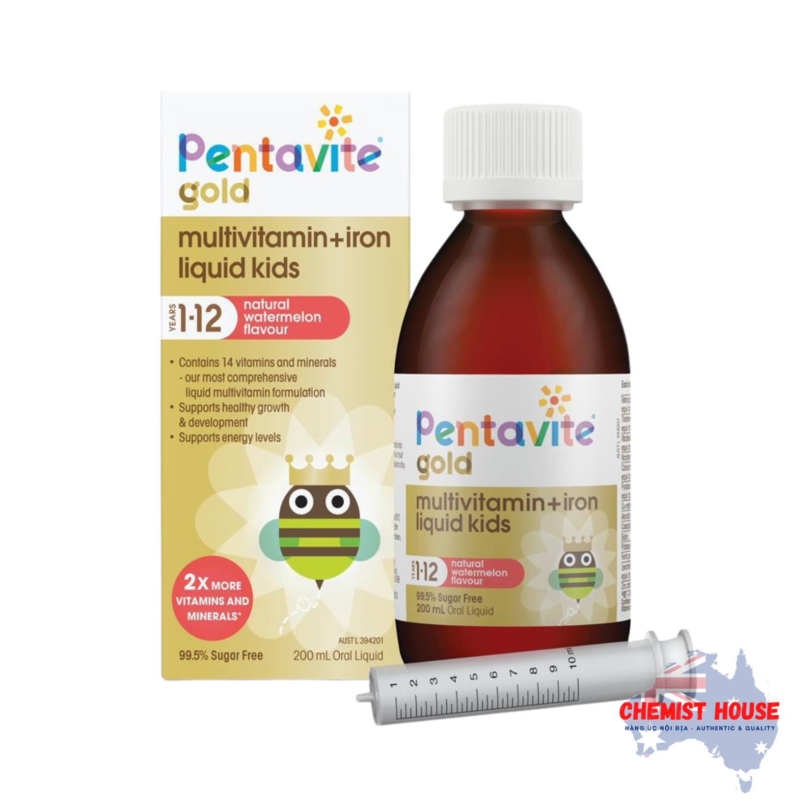 Pentavite Multivitamin + Iron Liquid Vitamin tổng hợp và sắt dạng nước cho bé từ 1-12 tuổi For Kids 200ml