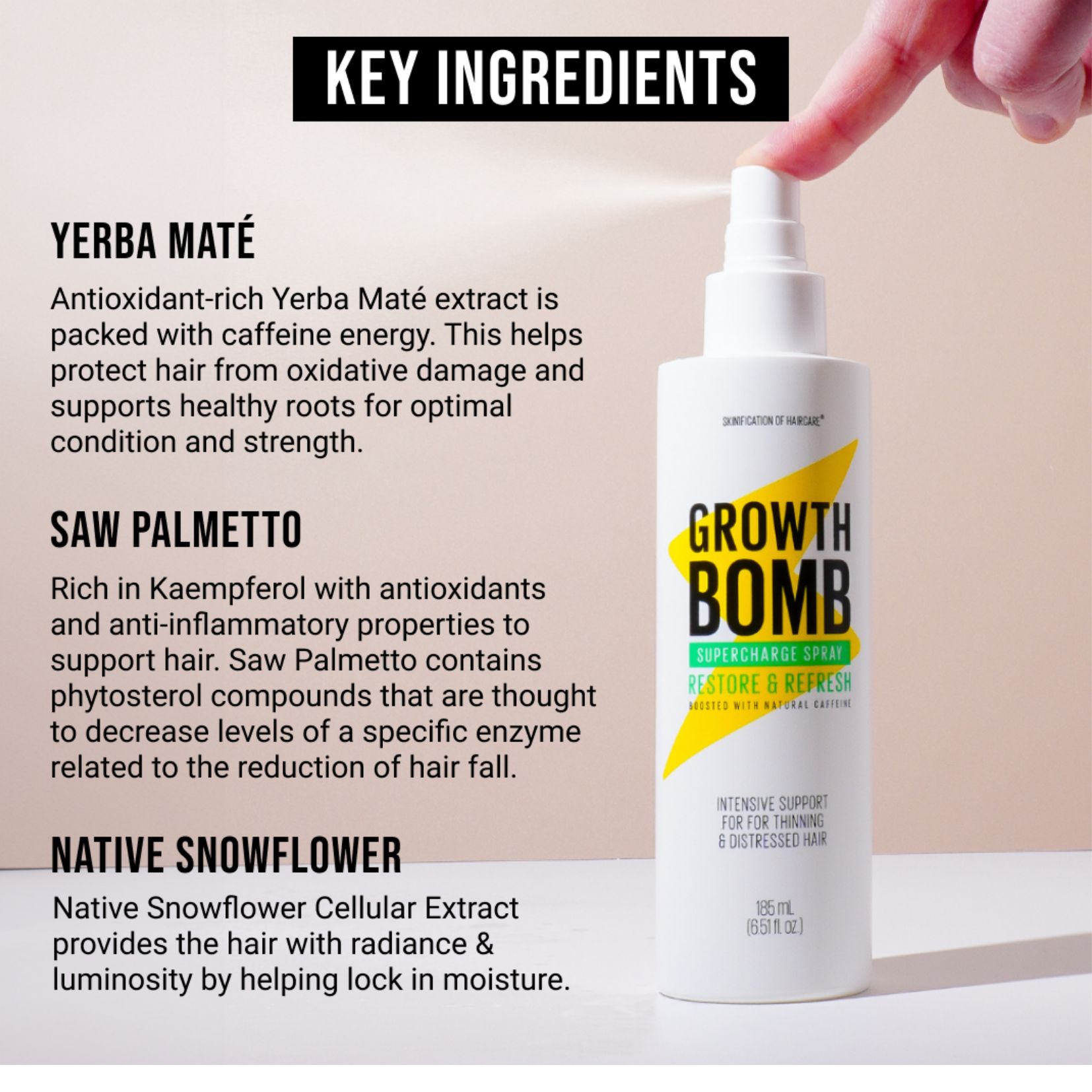 Xịt Hỗ Trợ Kích Thích Mọc Tóc & Phục Hồi Tóc Yếu Hư Tổn Growth Bomb 185ml - Growth Bomb Hair Growth Spray 185ml