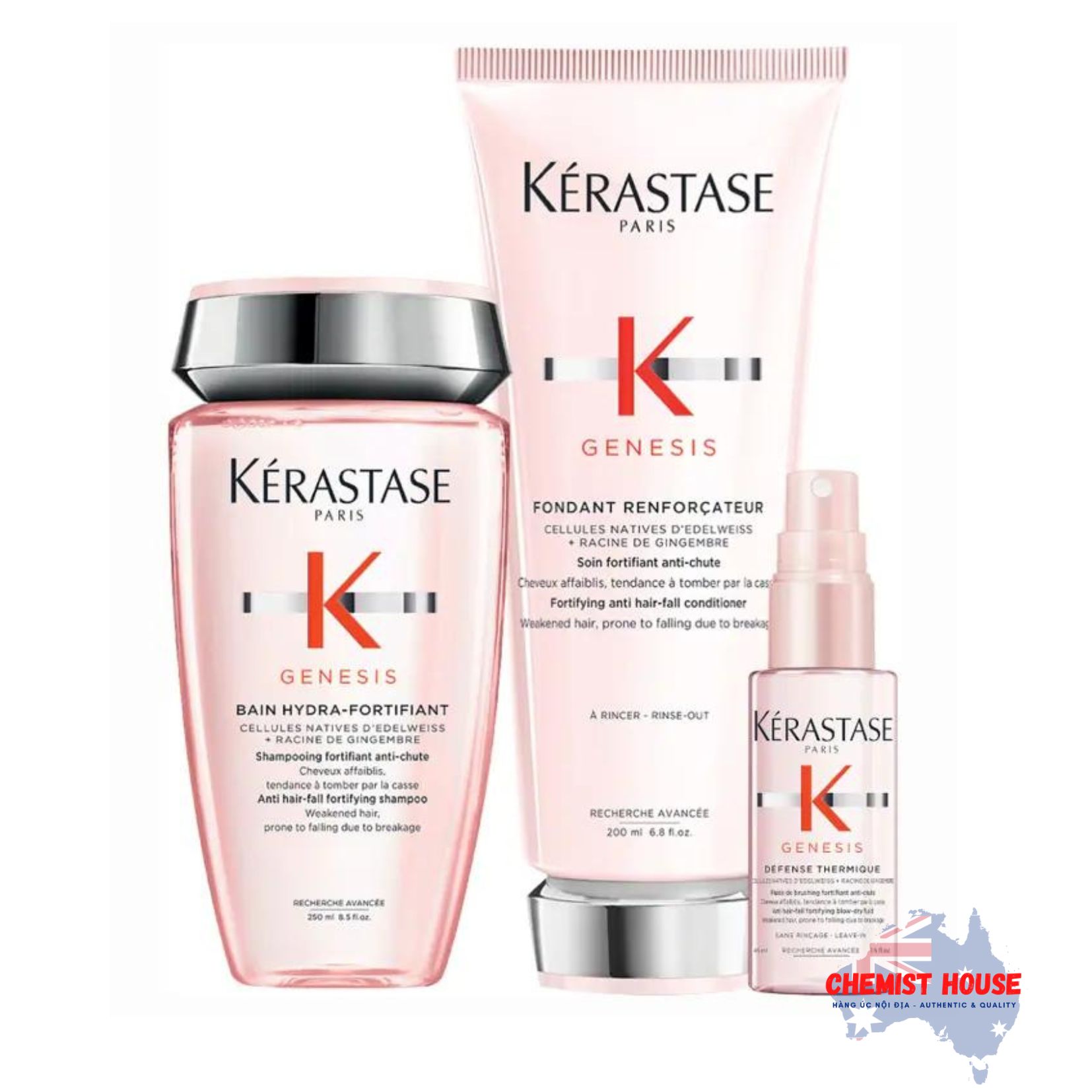 Bộ 3 Chăm Sóc Tóc Kérastase Gội + Xả + Tinh Chất Dưỡng Tóc - Kérastase 123 BUNDLE GENESIS