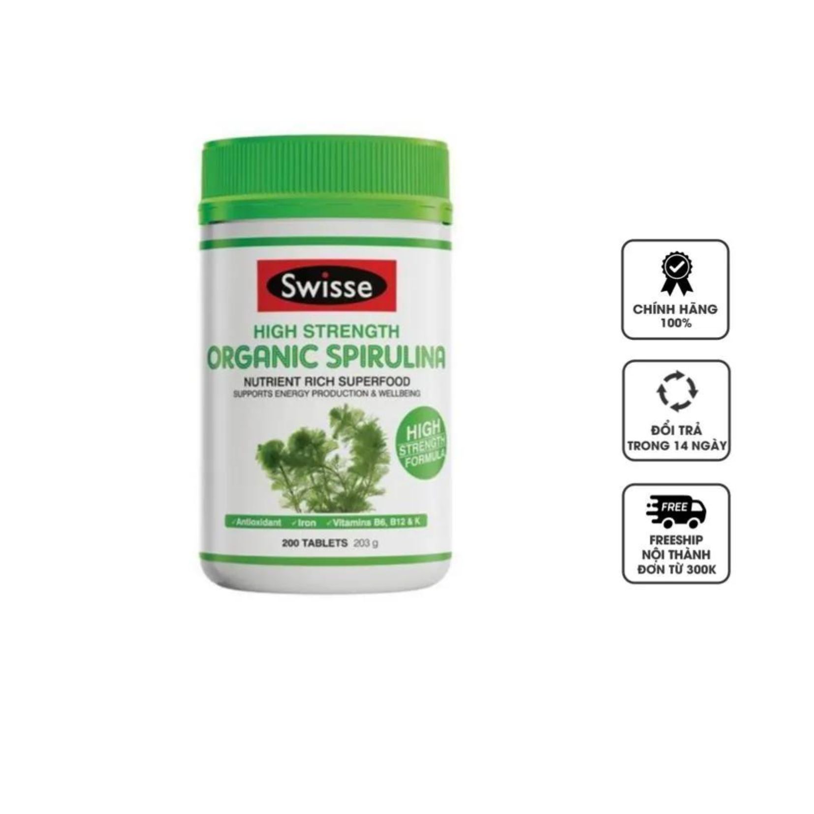 Swisse Tảo Xoắn Hữu Cơ Organic Spirulina 1000mg 200 Viên - Swisse Organic Spirulina 1000mg 200 Tablets