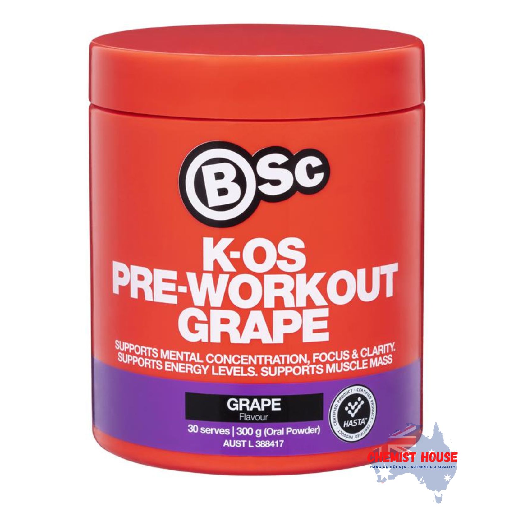 BSc K-OS Pre-Workout Hỗ Trợ Sức Đề Kháng & Tăng Năng Lượng - BSc K-OS Pre-Workout Blue Gummies/Lemon Squash/Juicy Melon/Grape 300g