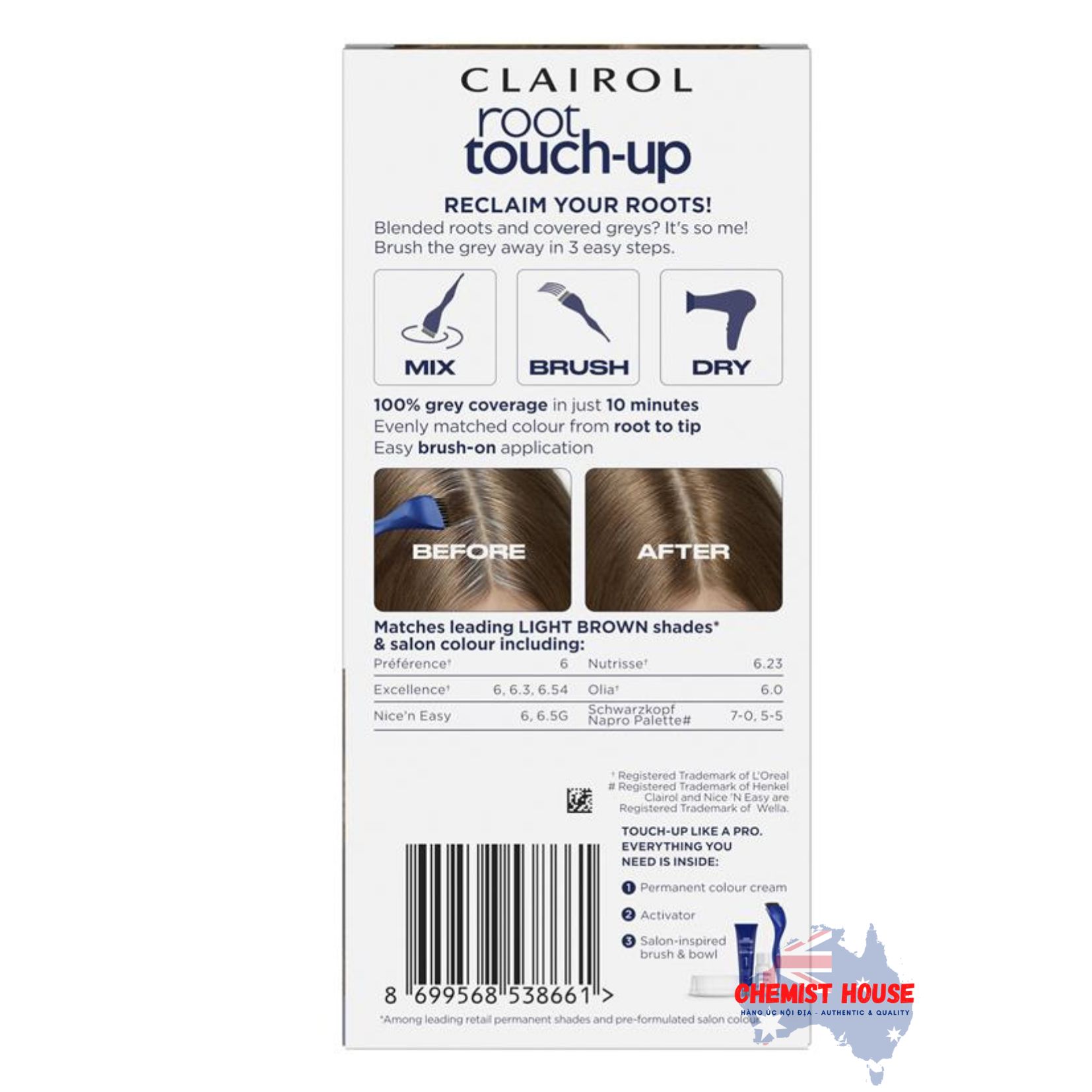 Phấn Che & Thuốc Nhuộm Phủ Bạc Tự Nhiên Độ Che Phủ Cao Clairol Nice & Easy Root Touch Up Màu Nâu Nhạt