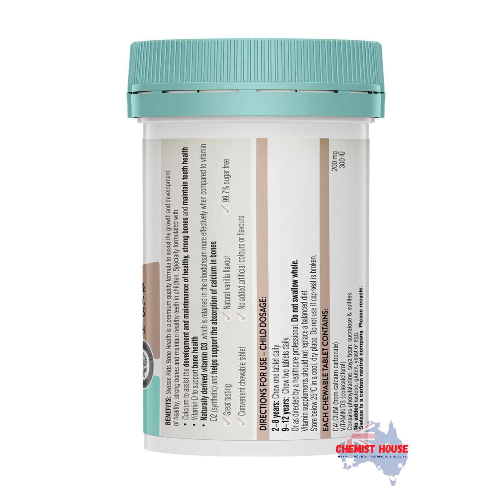 Viên Uống Hỗ Trợ Xương Khớp Và Răng Cho Bé Từ 2 Tuổi - Swisse Kids Bone Health 60 Kẹo Nhai