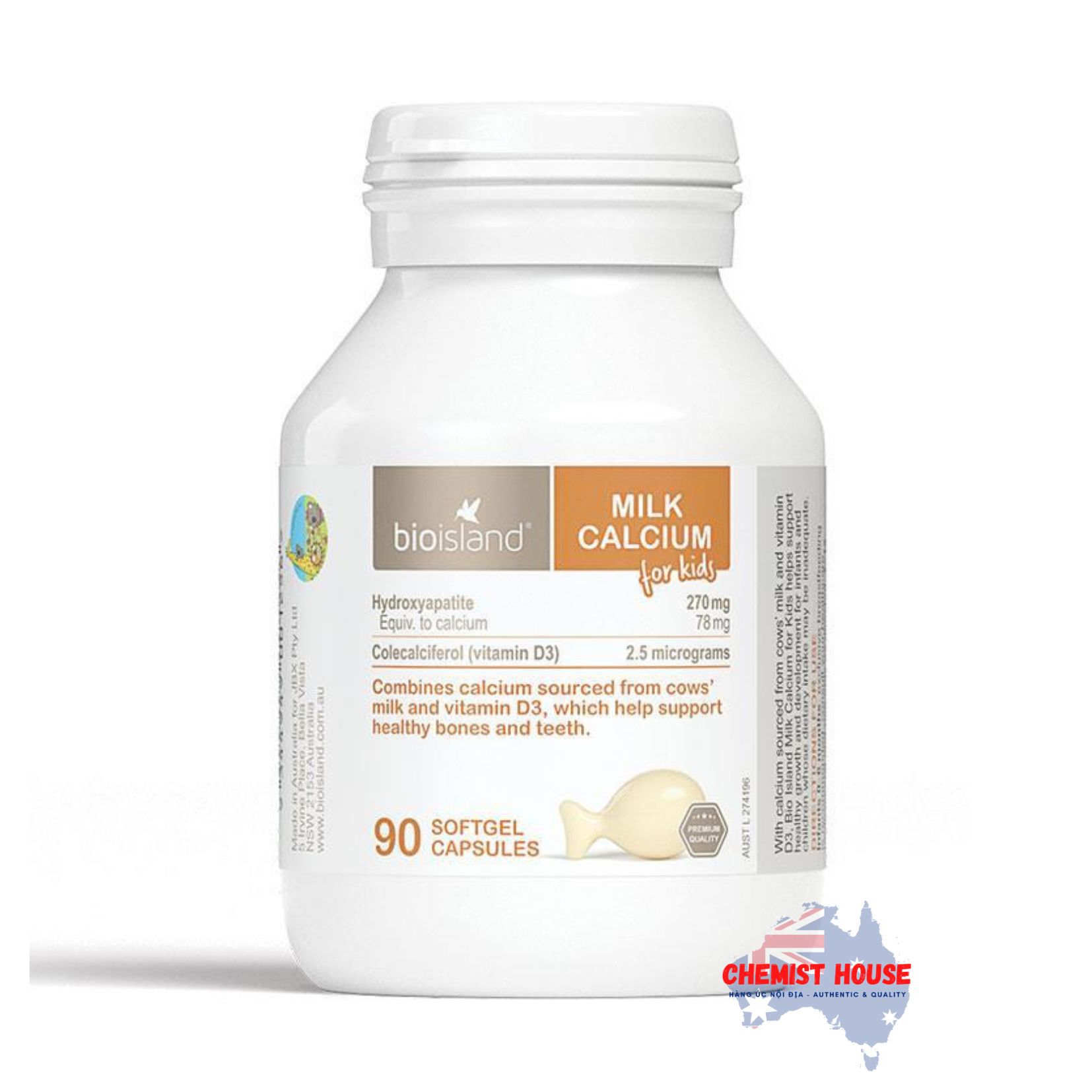 Bio Island Milk Calcium - Viên uống bổ sung canxi cho bé 90 viên