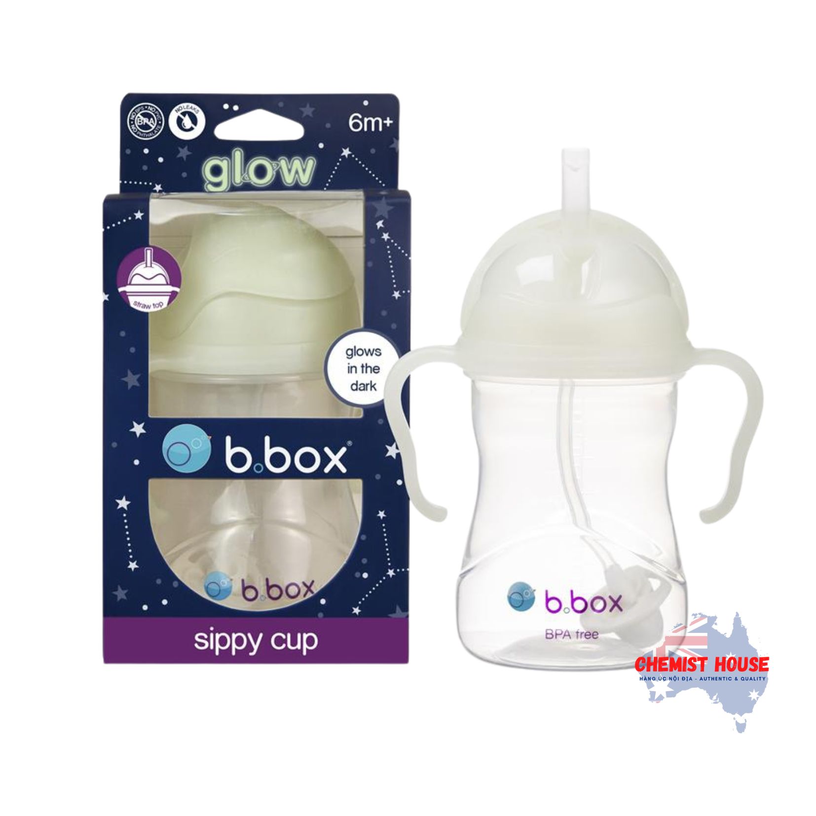 Bình Nước Tập Uống B.Box 360 Độ Phát Sáng Có Van Chống Sặc 240ml An Toàn, Tiện Lợi Phù Hợp Cho Bé Đang Tập Uống - B.Box Sippy Cup Glow In The Dark 240ml Exclusive Colour