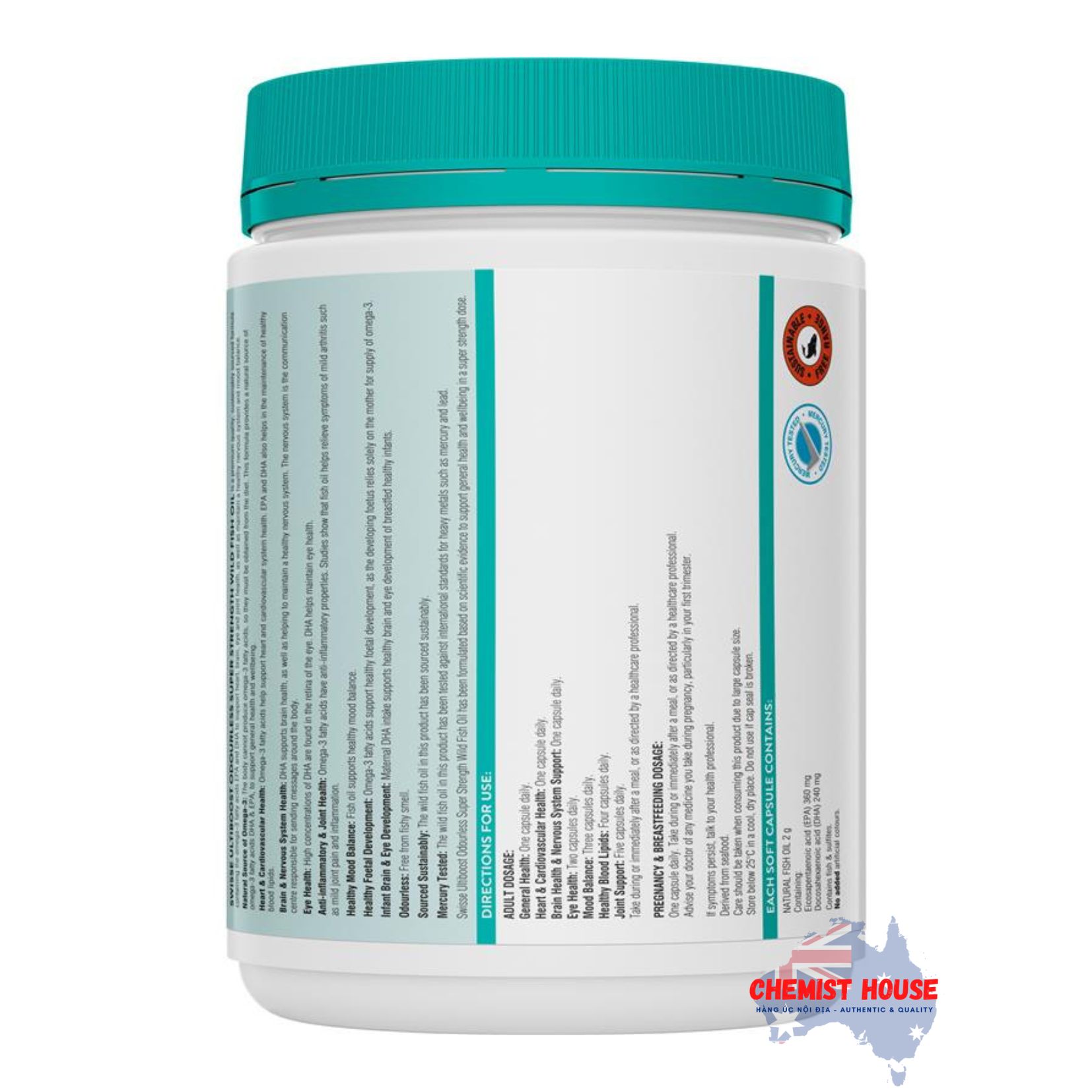 Swisse Ultiboost Dầu Cá Biển Tự Nhiên Omega 3 Không Mùi 2000mg 200 Viên Nang - Swisse Ultiboost Odourless Super Strength Wild Fish Oil 2000mg 200 Capsules