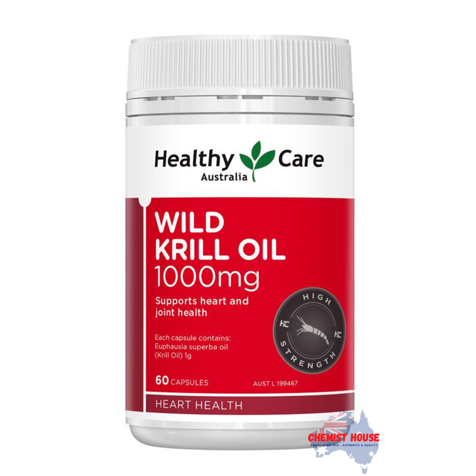 Dầu Nhuyễn Thể Healthy Care Wild Krill Oil 1000mg 60 Viên Nang Mềm - Healthy Care Wild Krill Oil 1000mg 60 Soft Capsules