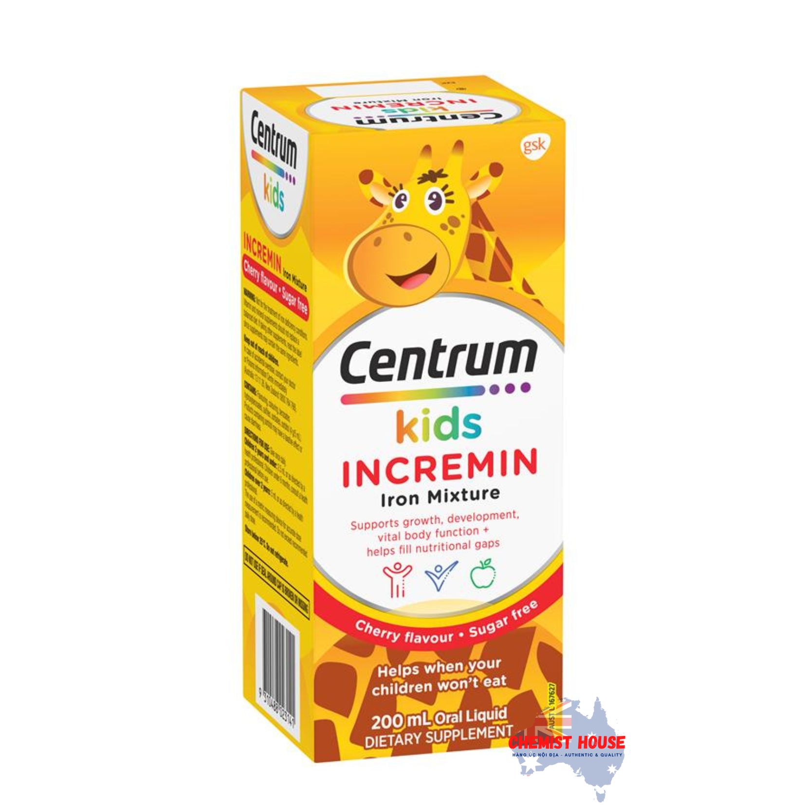 Siro Centrum Kids Incremin Iron Bổ Sung Vitamin Cho Bé Biếng Ăn Mixture Hương Anh Đào 200ml - Centrum Kids Incremin Iron Mixture Cherry Flavour 200ml