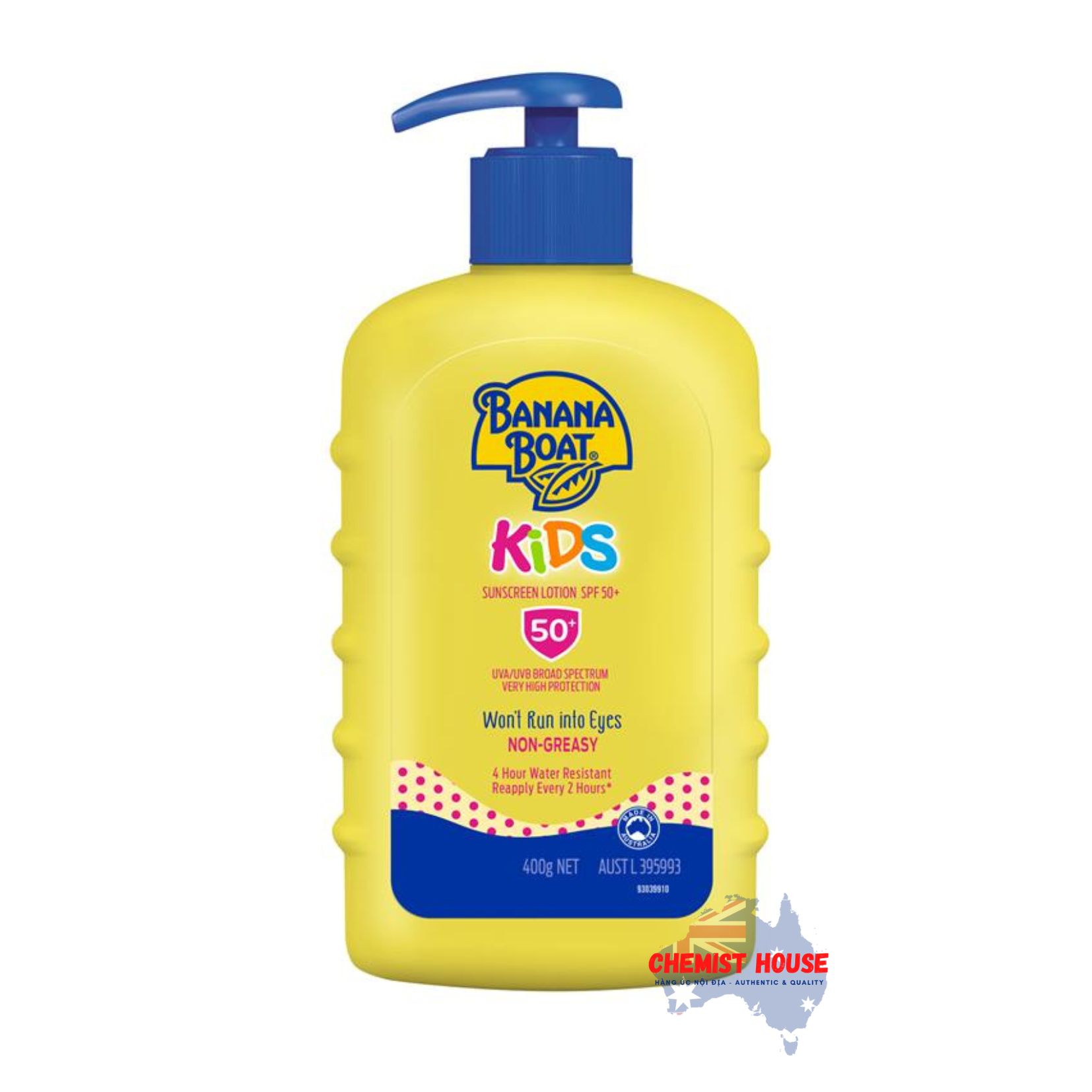 Kem Chống Nắng Không Cay Mắt & Dịu Nhẹ Banana Boat SPF 50+ Cho Bé 400g Dạng Vòi Xịt - Banana Boat SPF 50+ Kids 400g Pump