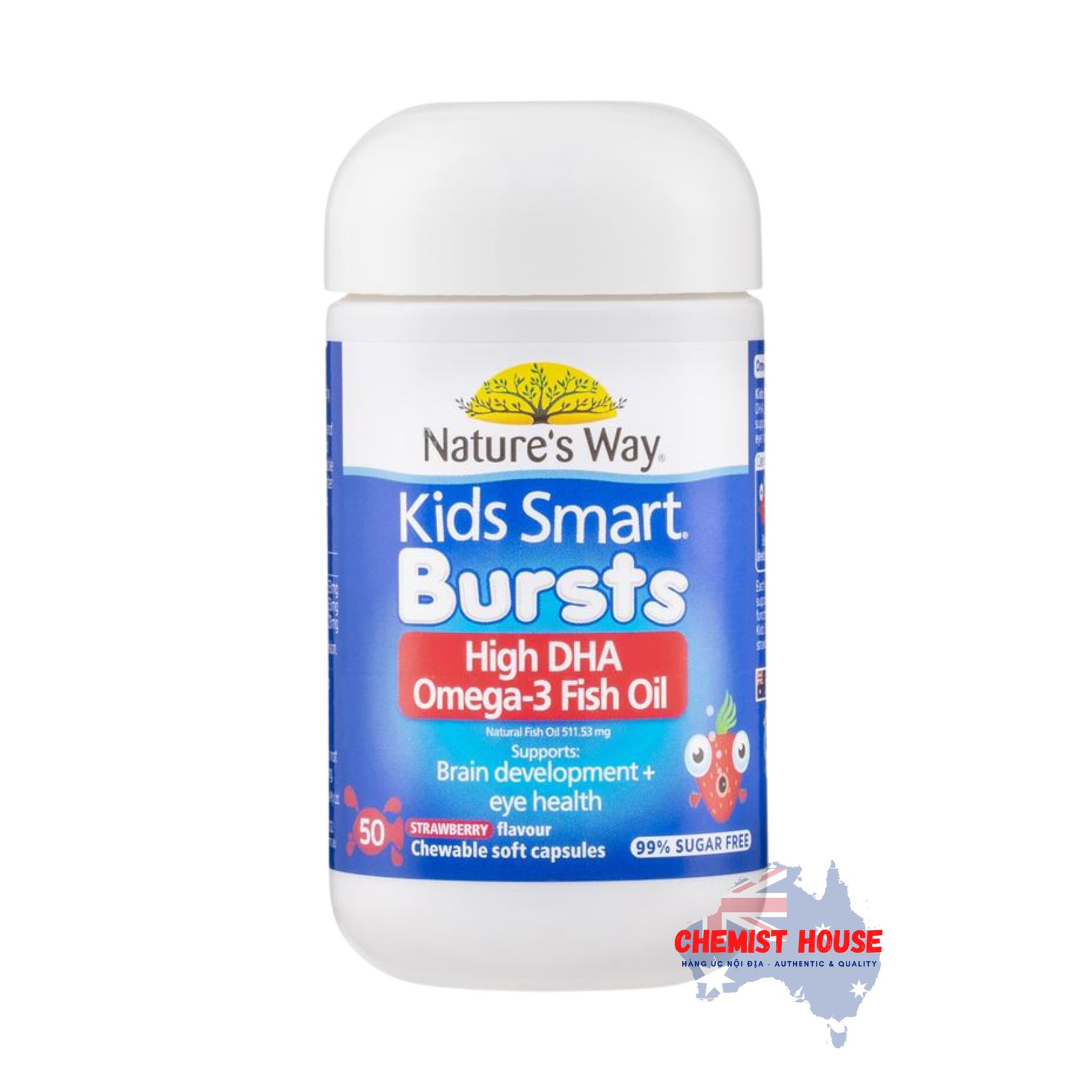 Nature's Way Kids Smart Omega-3 Fish Oil Viên Nhai Hỗ Trợ Tăng Cường Sức Khỏe Não Bộ & Sáng Mắt 50 Viên - Nature's Way Kids Smart Omega-3 Fish Oil Strawberry Flavour 50 Chewable Capsules