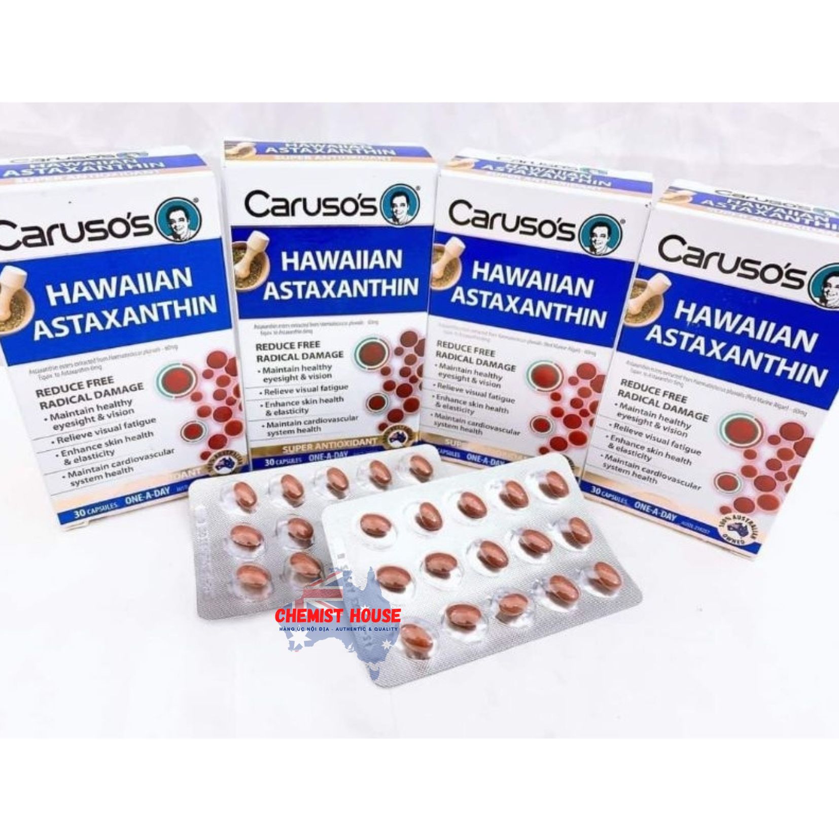 Viên Uống Hỗ Trợ Tế Bào & Chống Oxy Hóa Carusos 30 Viên - Carusos Hawaiian Astaxanthin 30 Capsules
