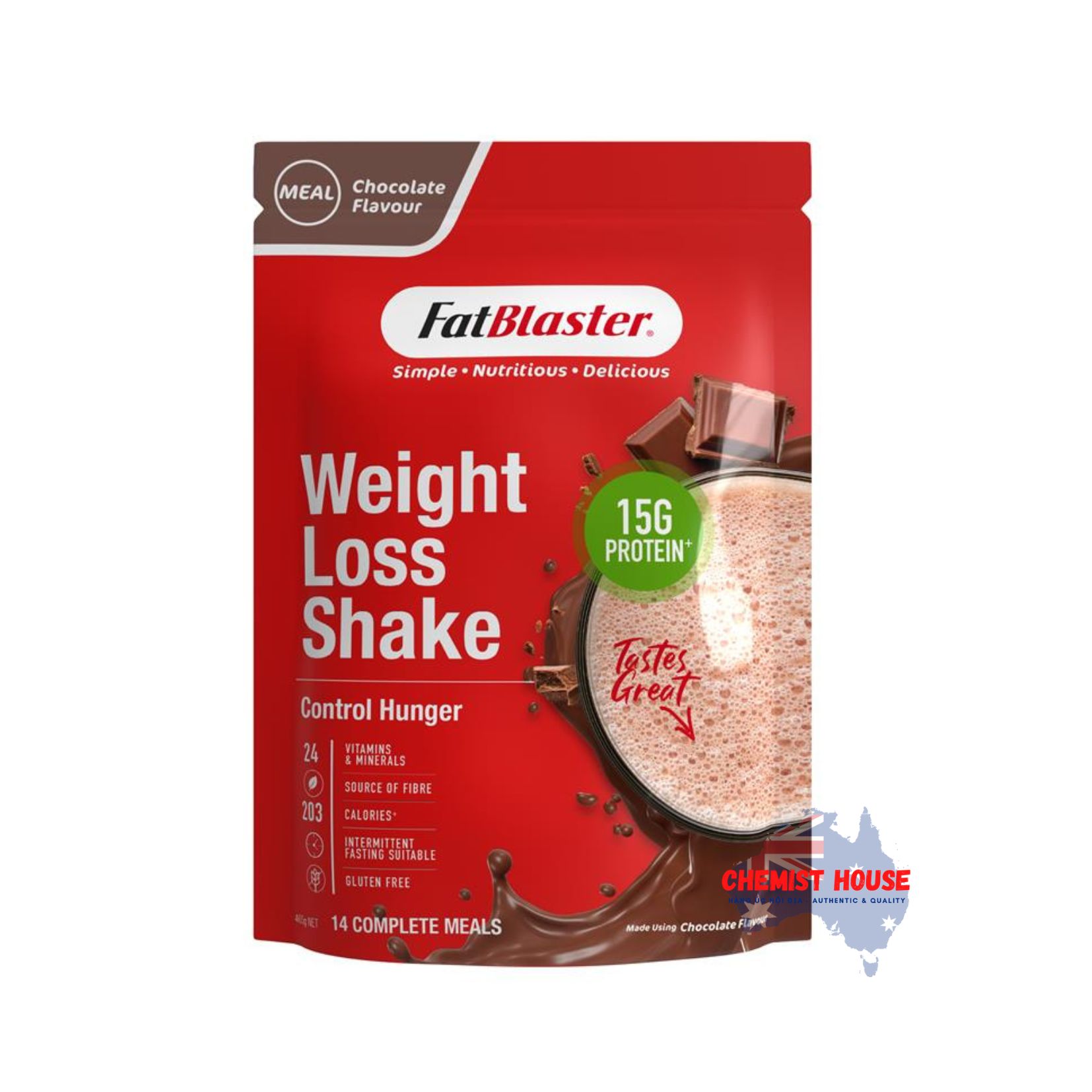 Giảm Cân Lắc Túi Đỏ Naturopathica Fatblaster Vị Chocolate 465g - Naturopathica Fatblaster Weight Loss Shake Red Pouch Chocolate 465g