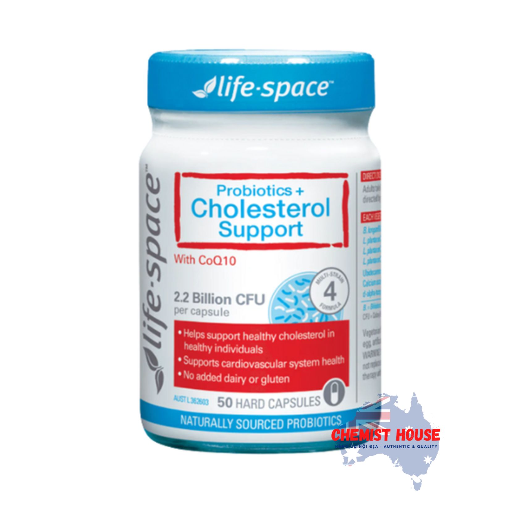 Men Vi Sinh Hỗ Trợ Tim Mạch Úc Life Space Probiotic + Cholesterol Support 50 Capsules