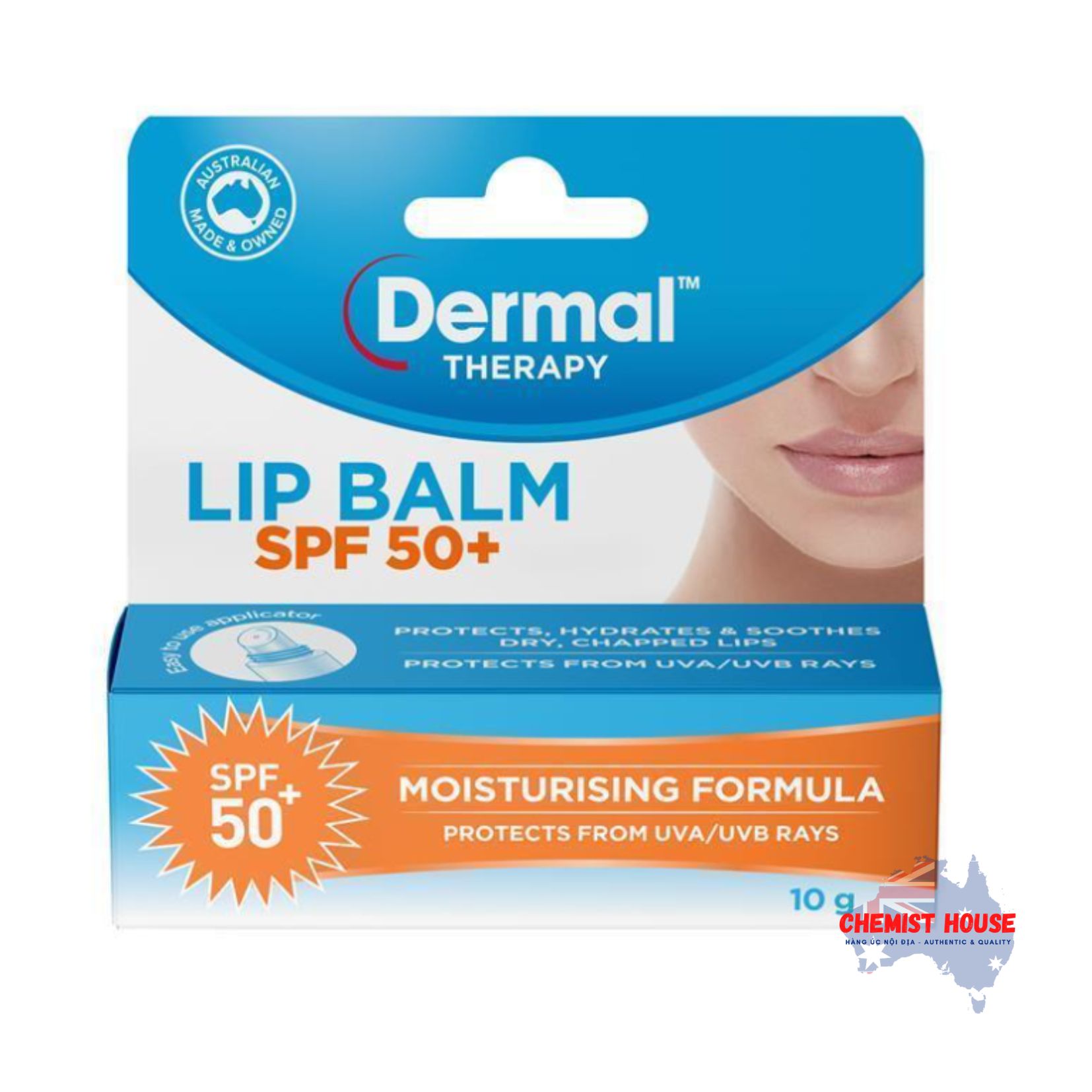 SON DƯỠNG MÔI CHỐNG NẮNG DERMAL THERAPY LIP BALM SPF 50+ 10g