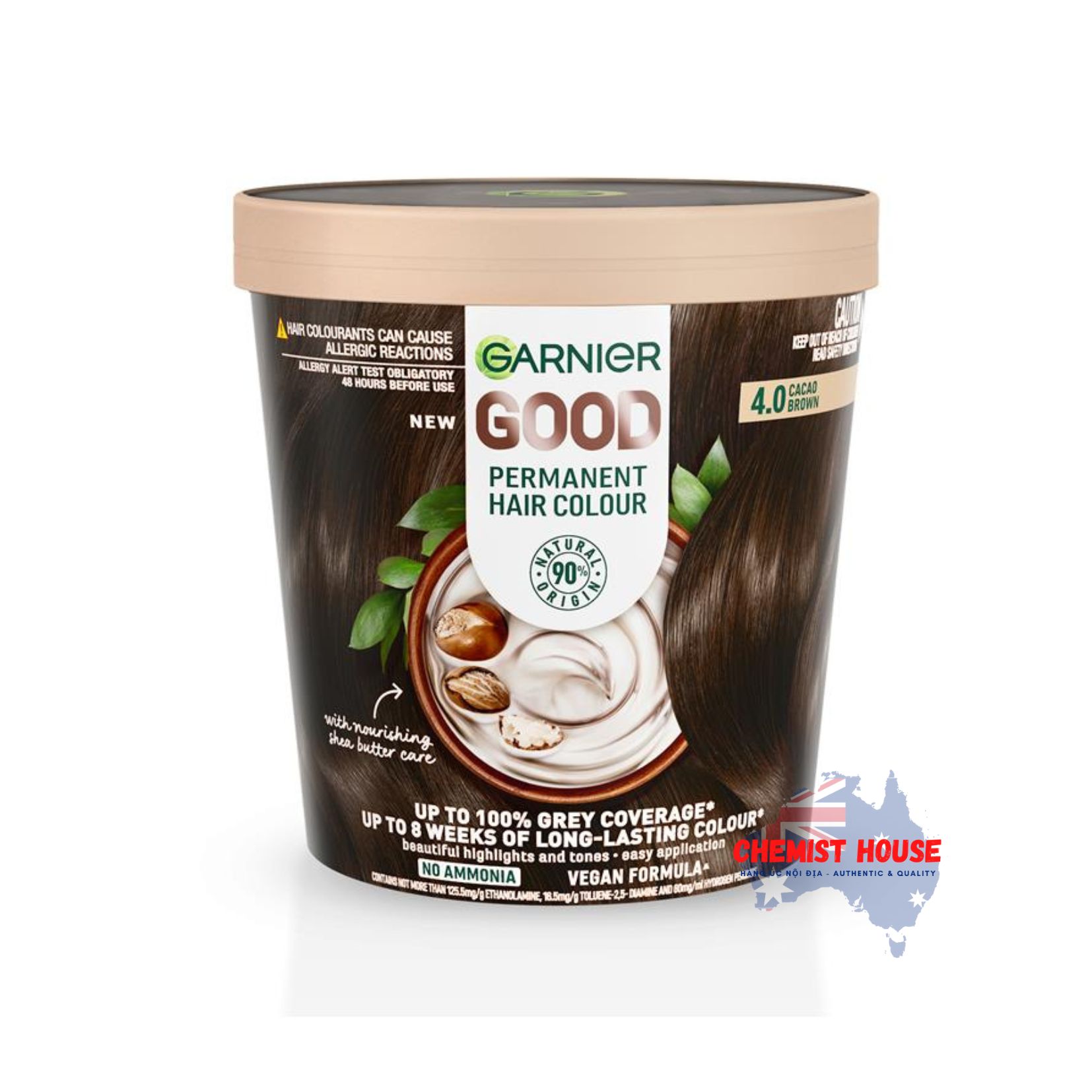 Thuốc Nhuộm Tóc Thuần Chay Garnier Good Hair Color 4.0 Nâu Cacao - Thuốc nhuộm tóc Garnier Good Hair Color 4.0 Cacao Brown