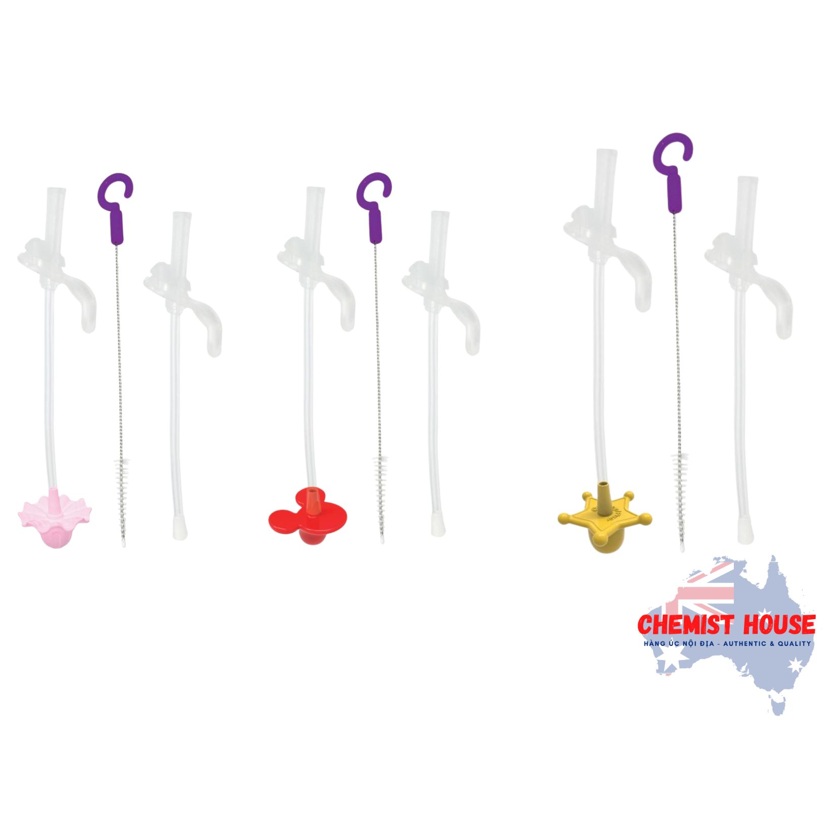 Bộ Ống Hút Thay Thế Và Dụng Cụ Vệ Sinh Bình Nước 360 Độ Cho Bé Tiện Dụng - B.Box Sippy Cup Replacement Straw Disney Princess/Mickey/Woody