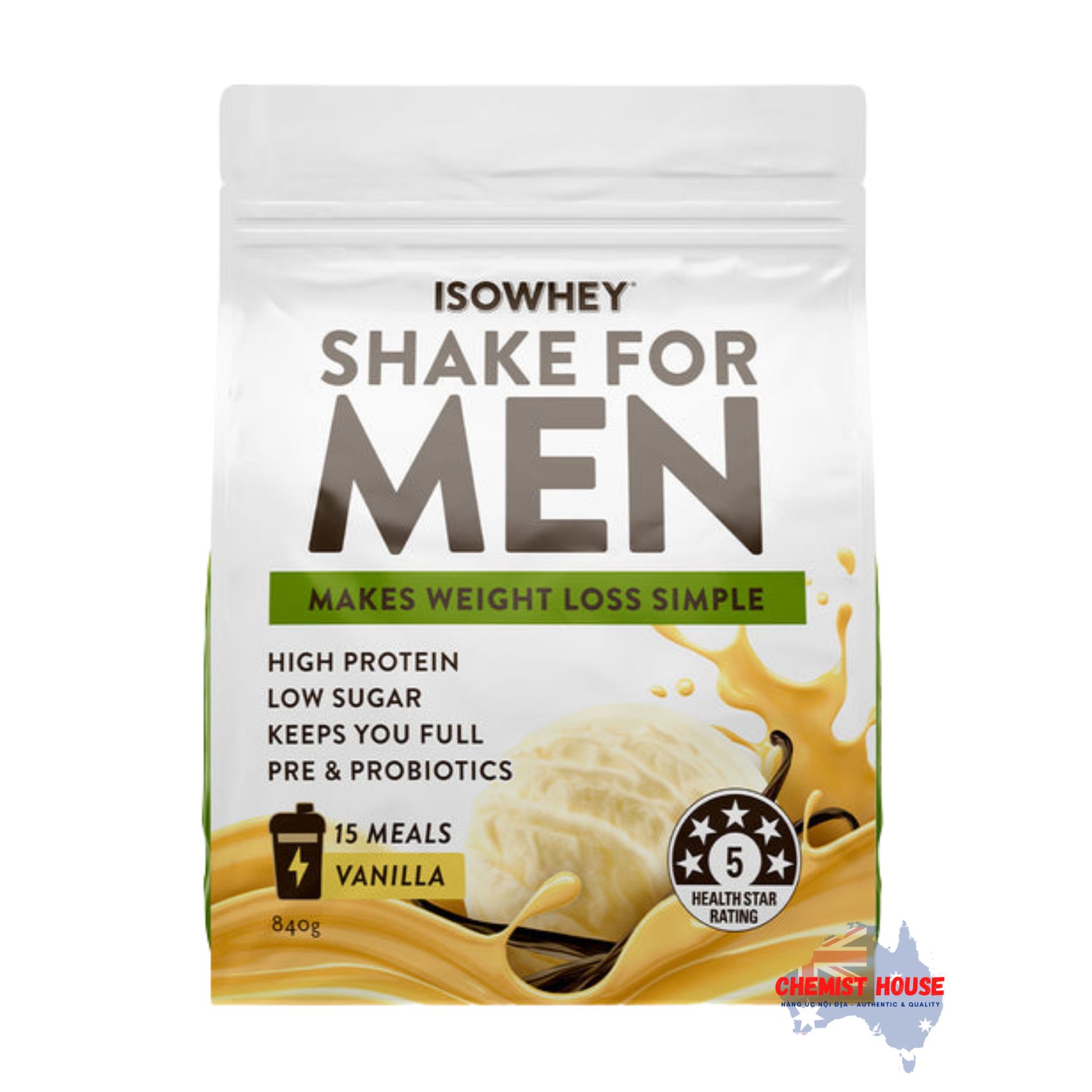 Sữa Lắc IsoWhey Cho Nam Vị Vanilla 840g - IsoWhey Shake for Men Vanilla 840g