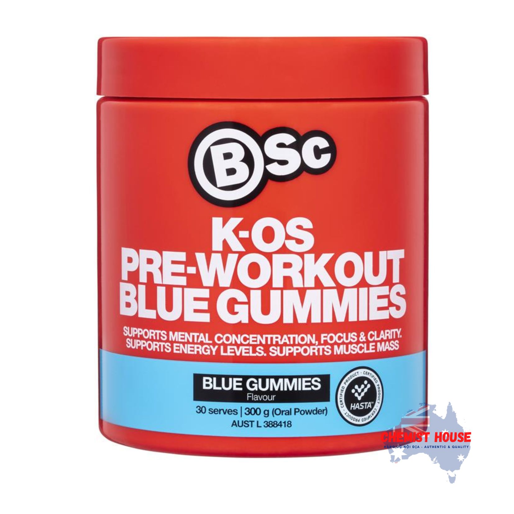 BSc K-OS Pre-Workout Hỗ Trợ Sức Đề Kháng & Tăng Năng Lượng - BSc K-OS Pre-Workout Blue Gummies/Lemon Squash/Juicy Melon/Grape 300g