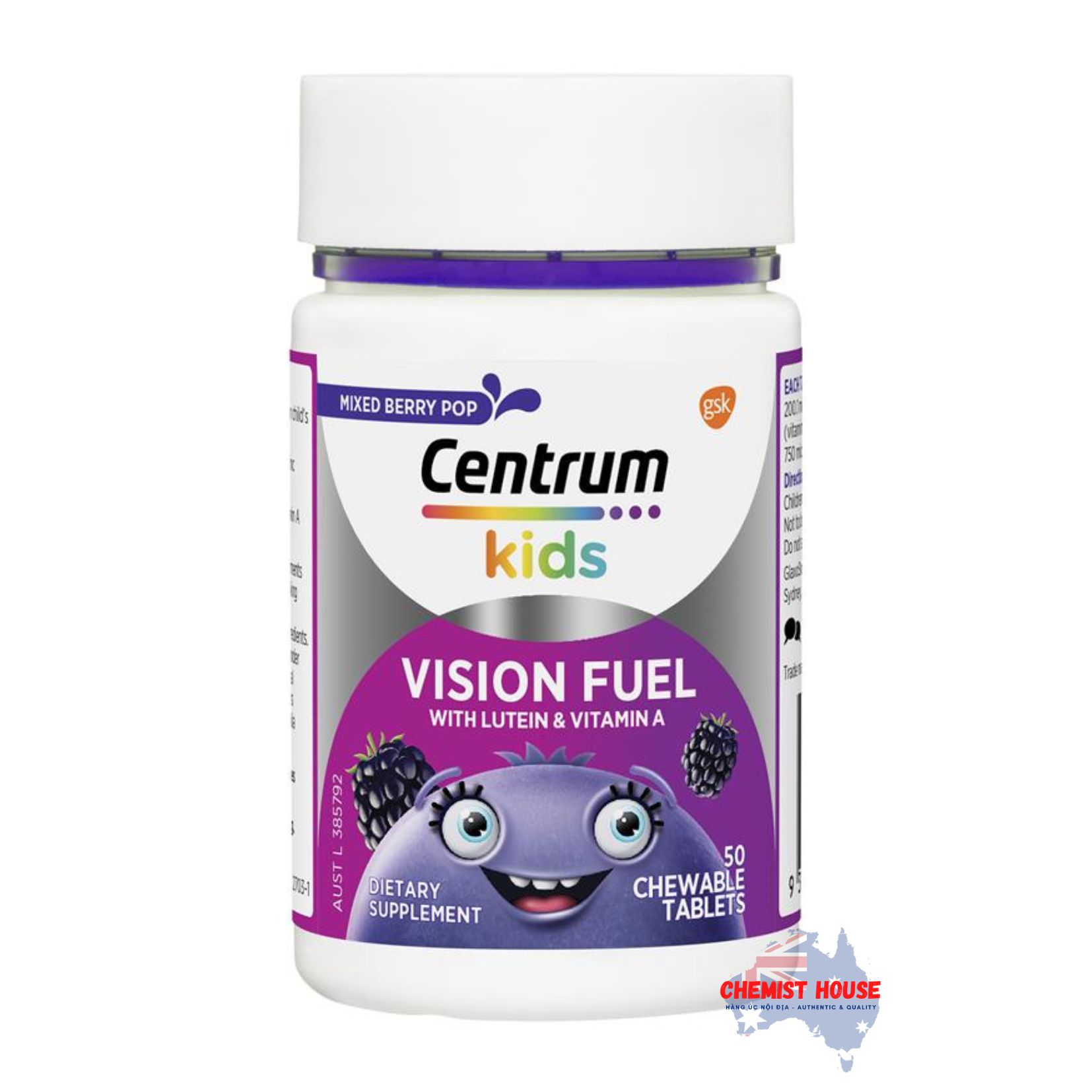 Viên Nhai Centrum Kids Hỗ Trợ Bổ Mắt Cho Bé 50 viên - Centrum Kids Vision Fuel 50 Chewable Tablets