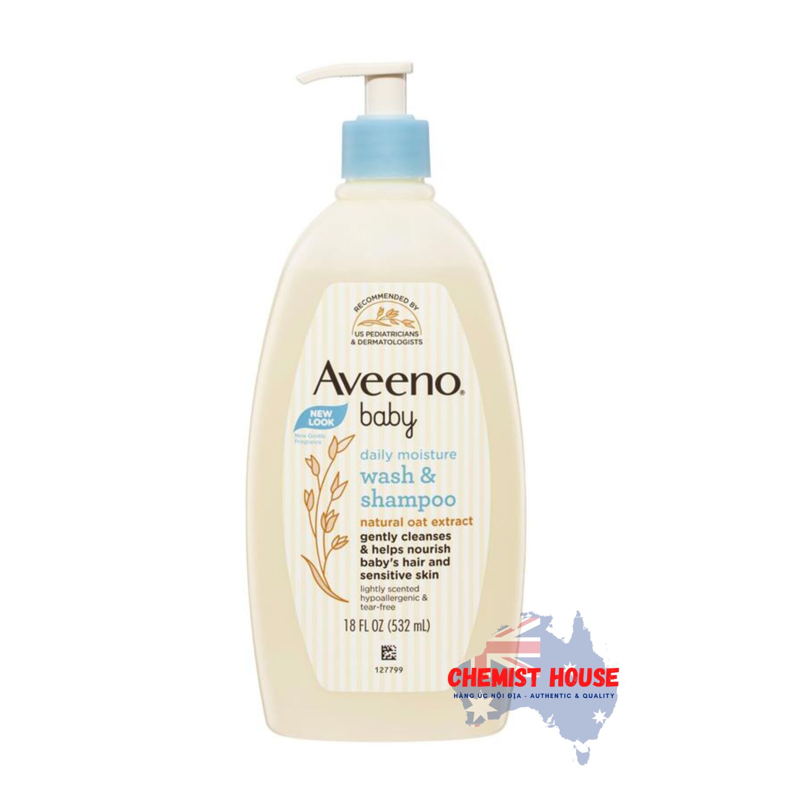 Sữa Tắm Gội Toàn Thân Cho Bé 2in1 Không Gây Cay Mắt Dịu Nhẹ & An Toàn Thích Hợp Cho Da Bé Và Da Nhạy Cảm - Aveeno Baby Daily Moisture Lightly Scented Wash & Shampoo 532ml