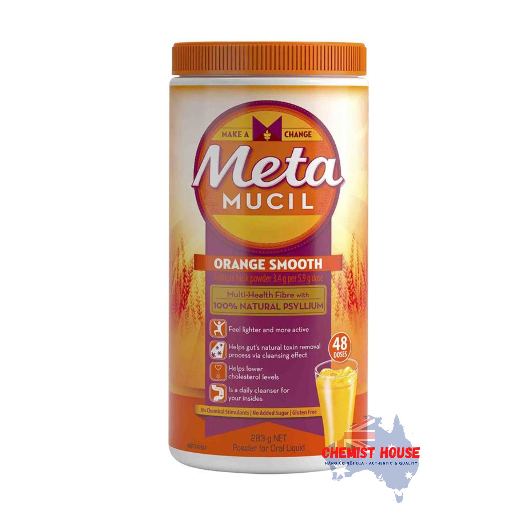Thực Phẩm Bổ Sung Chất Xơ Metamucil Smooth Orange 48 liều 283g - Metamucil Fibre Supplement Smooth Orange 48 Dose 283g
