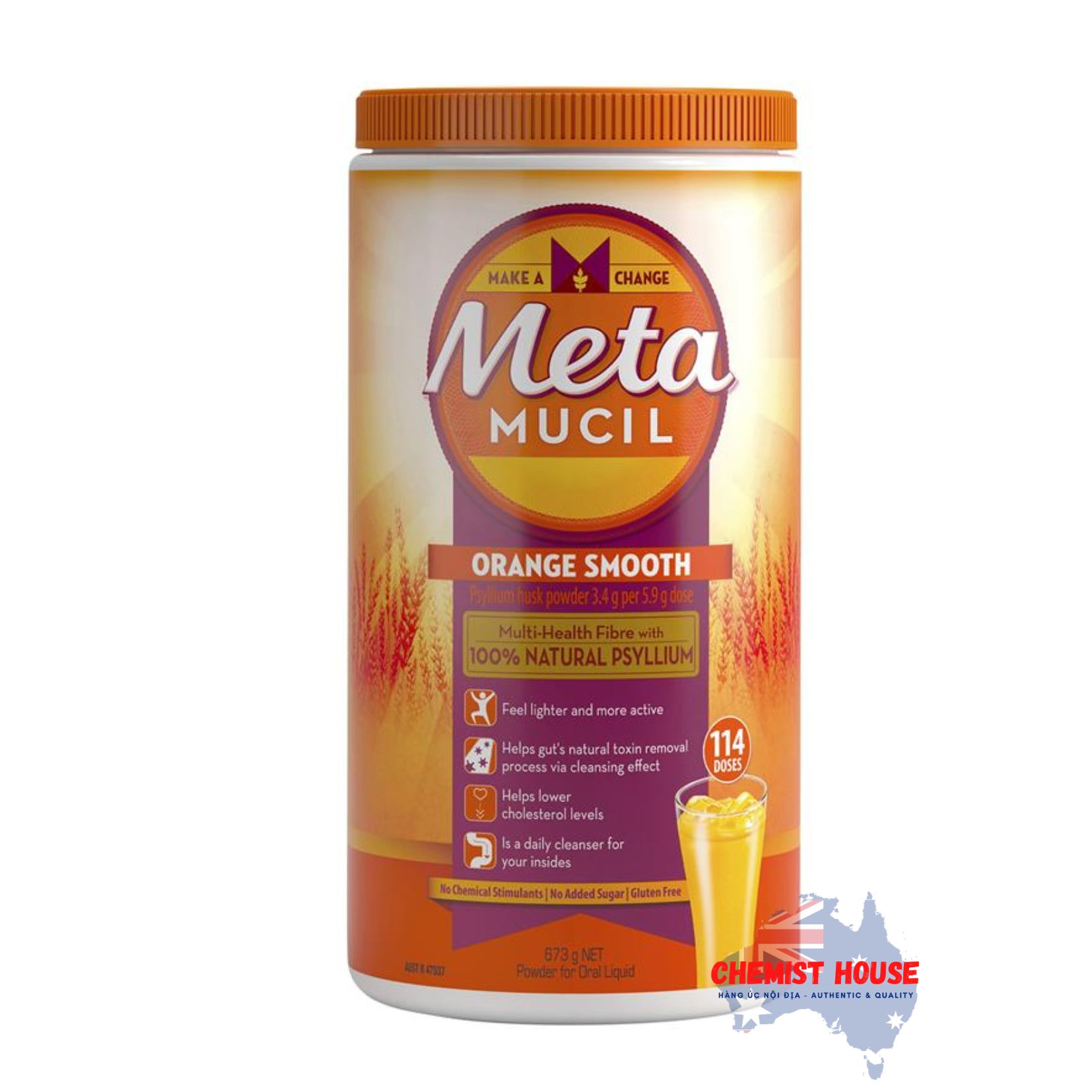 Thực Phẩm Bổ Sung Chất Xơ Metamucil Smooth Orange 114 liều 673g - Metamucil Fibre Supplement Smooth Orange 114 Dose 673g