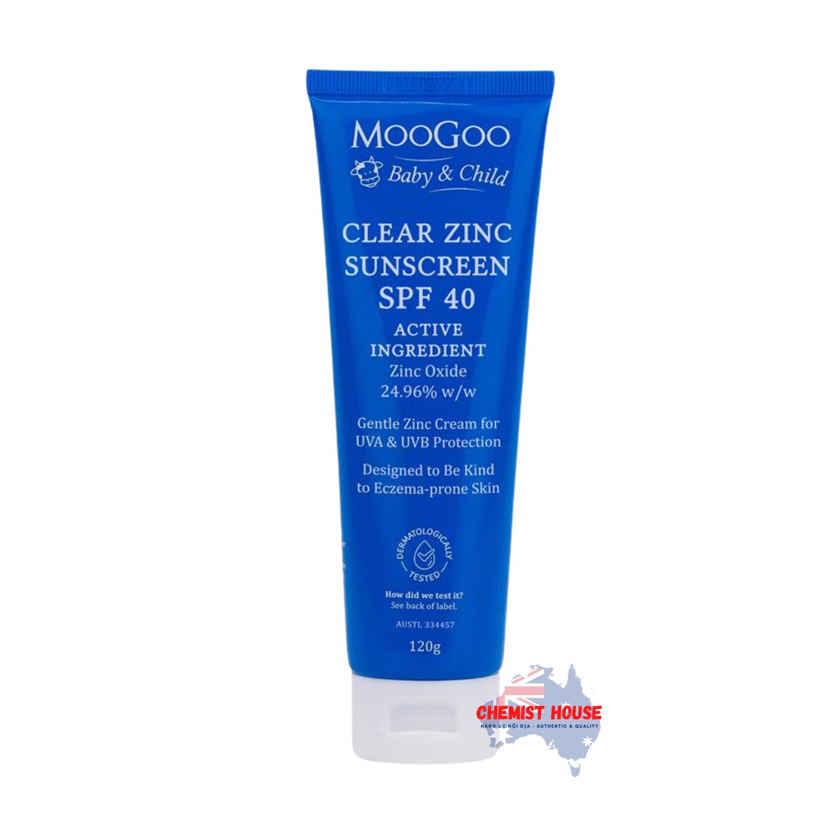 Kem Chống Nắng Moogoo Phổ Rộng Vật Lý ZinC SPF 40 Cho Bé - MooGoo Baby And Child Clear Zinc Sunscreen SPF40 120g