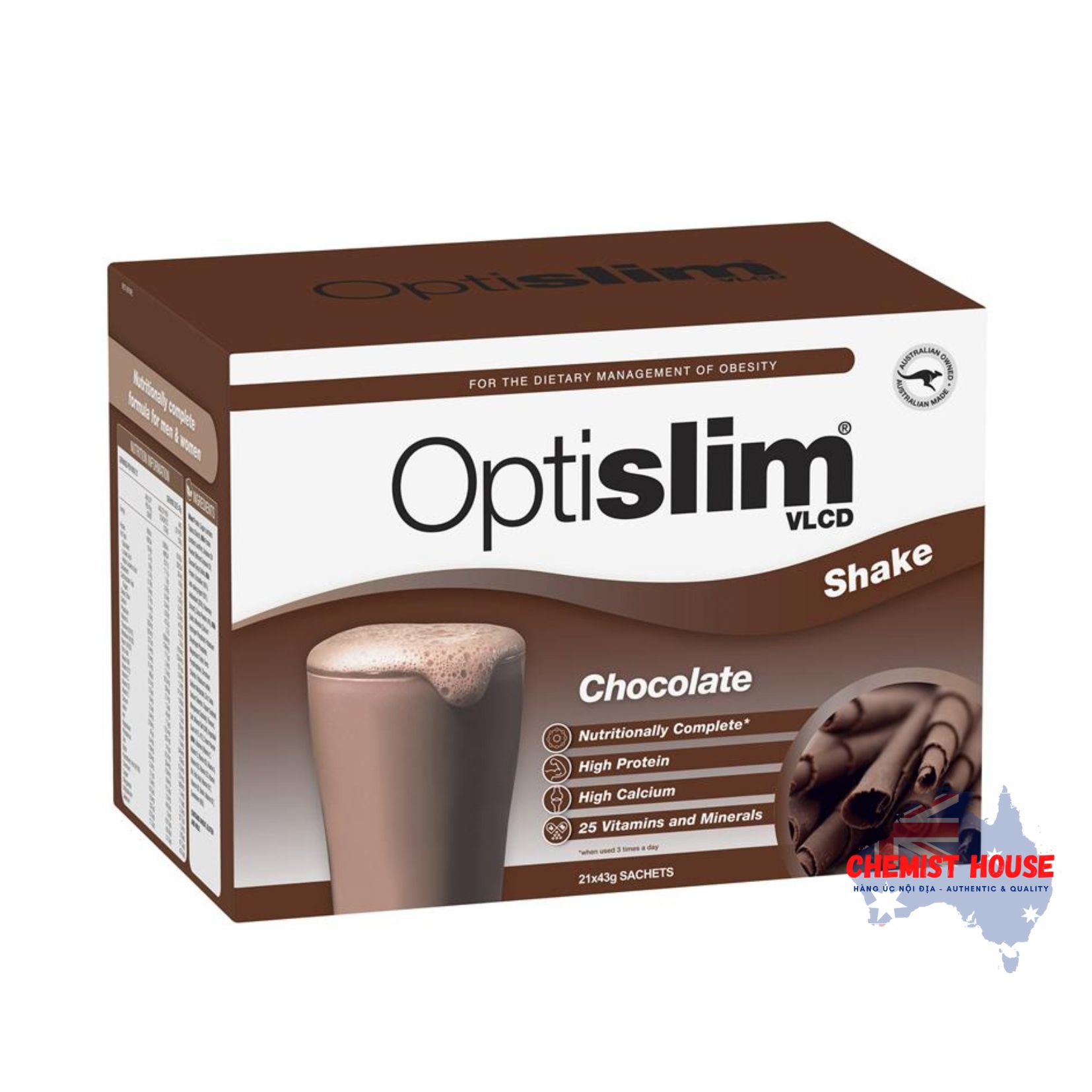 Thức Uống Giảm Cân Optislim VLCD Shake Vị Chocolate 21x43g Gói - Optislim VLCD Meal Replacement Shake Chocolate 21x43g Sachets