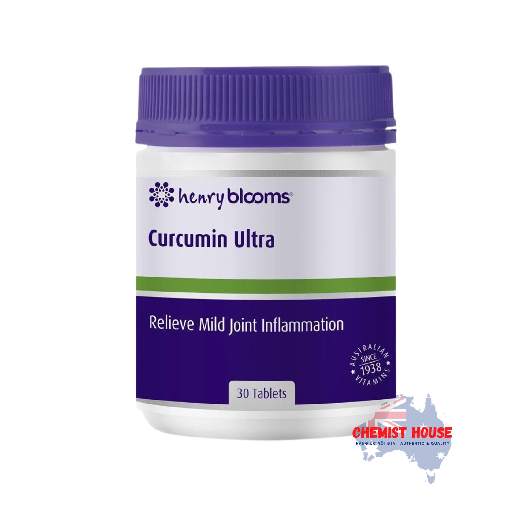 Viên Uống Henry Blooms One-A-Day Hỗ Trợ Giảm Viêm Khớp & Hỗ Trợ Hệ Tiêu Hóa Khỏe Mạnh 30 Viên - Henry Blooms Curcumin 1300mg 30 Tablets