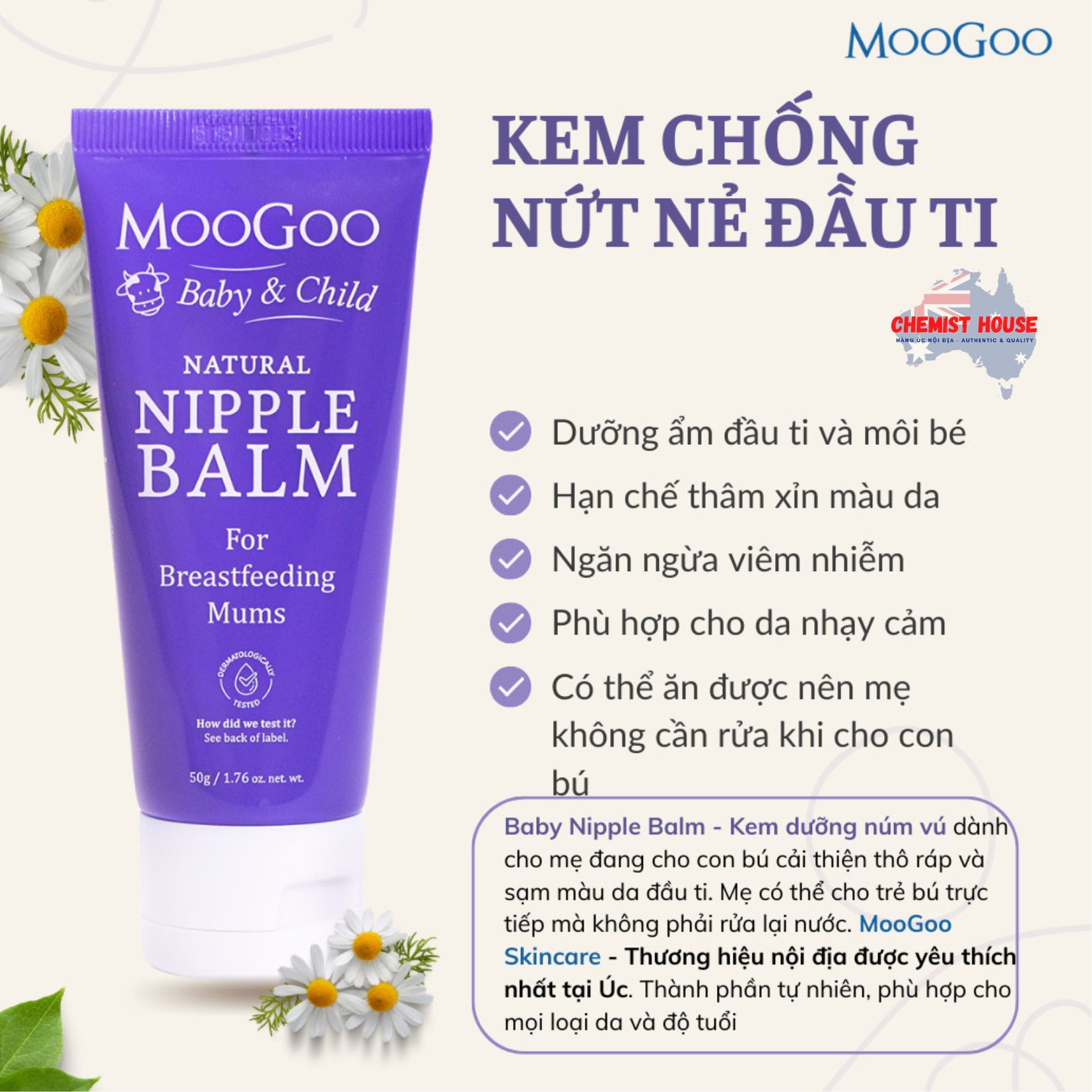 Kem Dưỡng Chống Thâm & Chống Nứt Đầu Ti MooGoo 50G - MooGoo Nipple Balm 50g