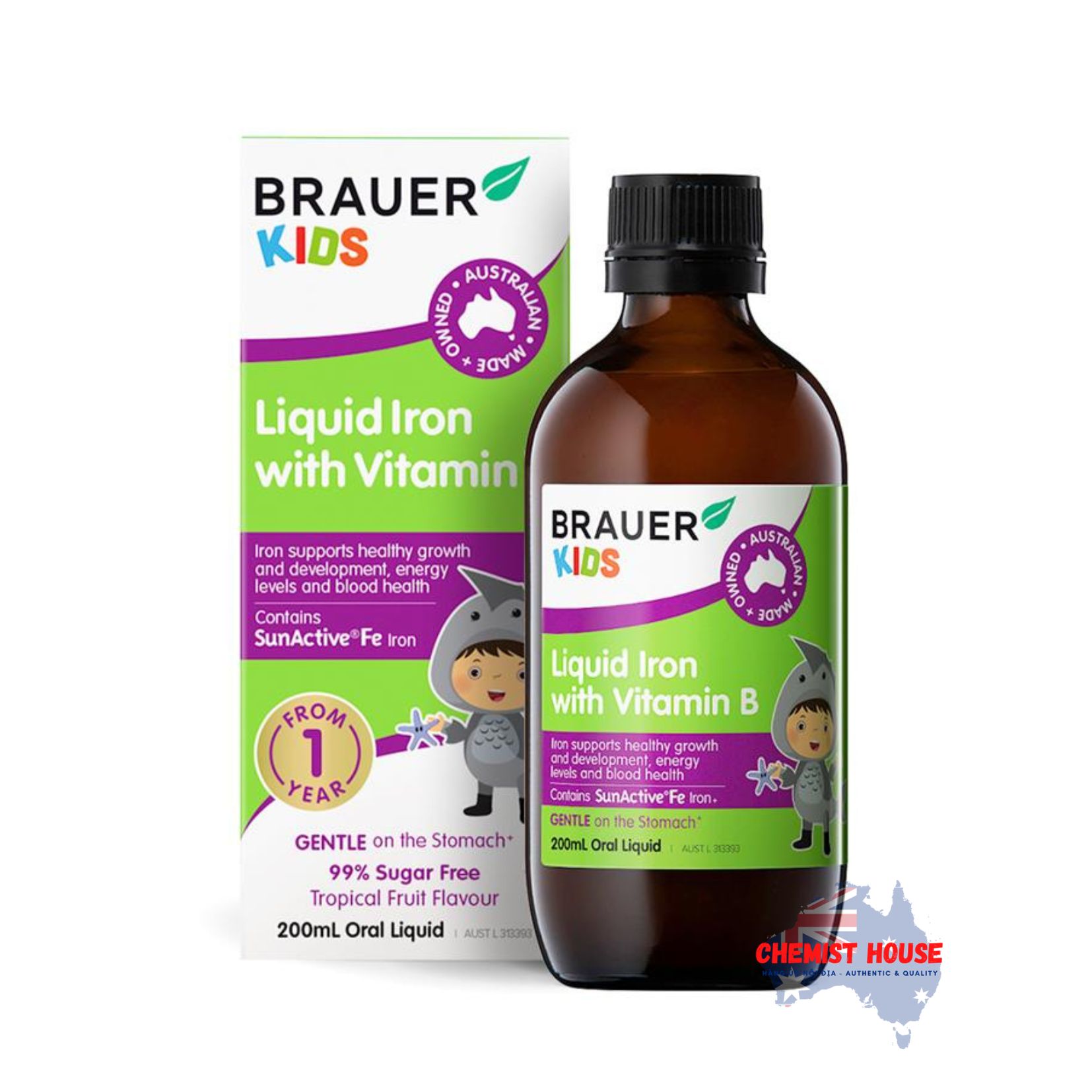 Bổ Sung Sắt Và Vitamin B Cho Bé Từ 1 Tuổi Brauer Kids Liquid Iron with Vitamin B 200ml