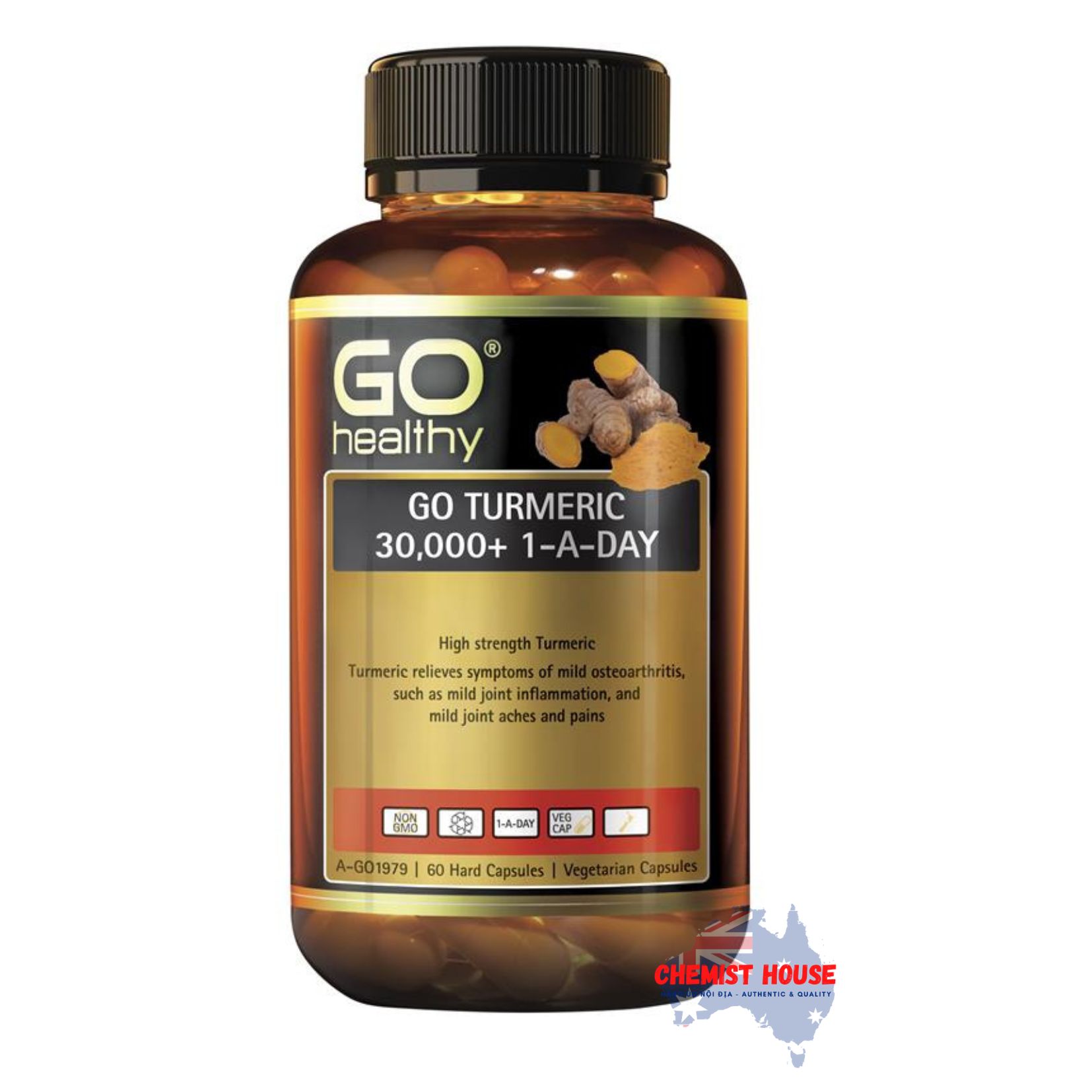 Viên Uống Tinh Chất Nghệ Tươi GO Healthy Turmeric 30000+  1-A-Day 60 Viên - GO Healthy Turmeric 30000+ 1 A Day 60 Vege Capsules