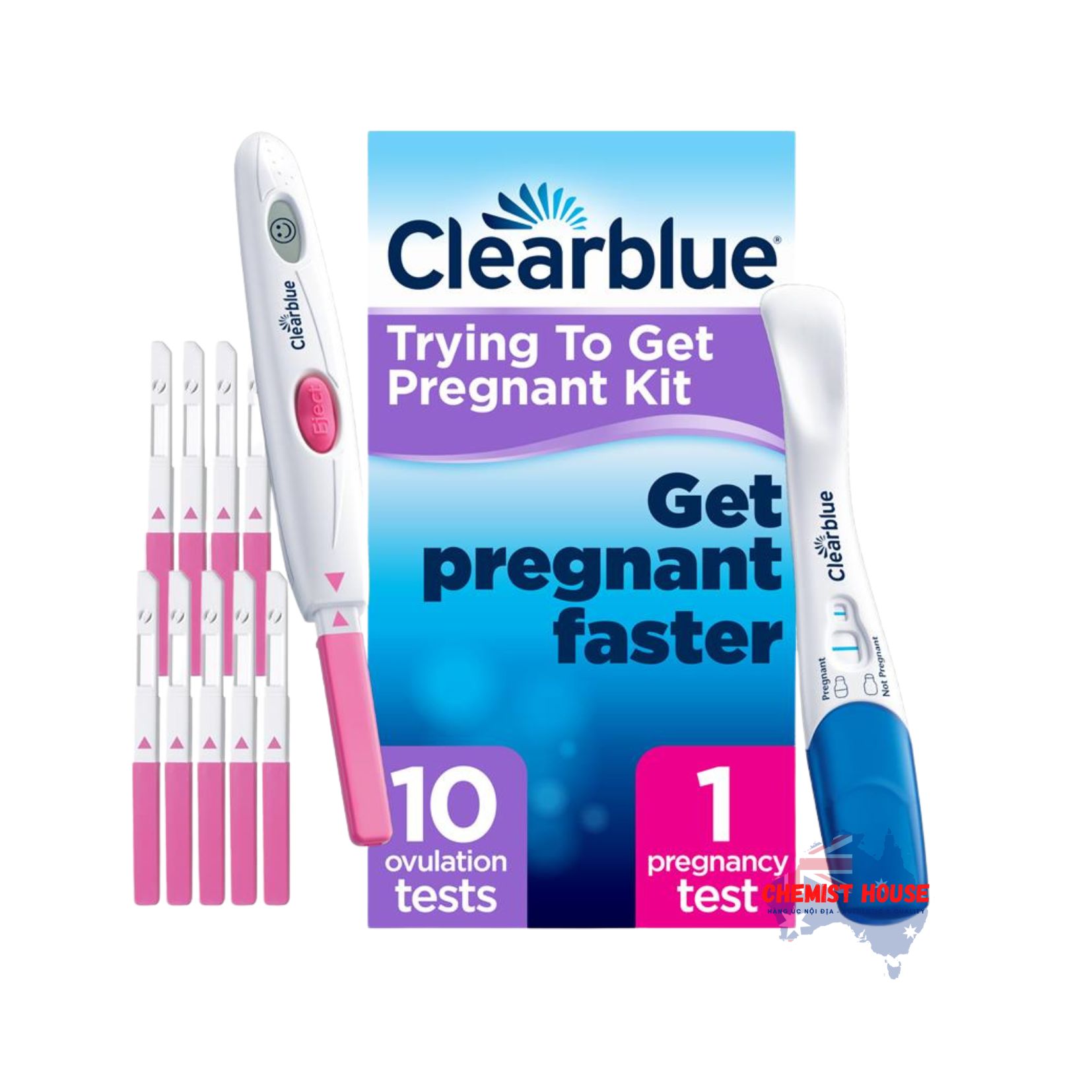Bộ Dụng Cụ Thử Thai Gồm: 10 Que Thử Rụng Trứng + 1 Que Thử Thai Sớm Điện Tử Hiệu Quả Tới 99% - Learblue Trying For A Baby Kit Digital Ovulation Test 10pk + 1 Visual Early Pregnancy Test
