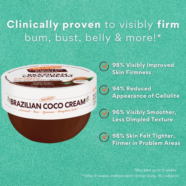 Kem Dưỡng Thể Palmers Hỗ Trợ Làm Săn Chắc & Giảm Chai Sần, Chảy Vùng Mông, Ngực, Bụng Và Các Vùng Khác 250g - Palmer's Brazilian Coco Whipped Body Cream 250g