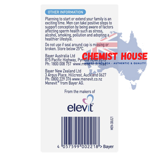 Menevit Pre-Conception Sperm Health (30 days) - Viên uống hỗ trợ sinh sản cho nam giới 30 viên