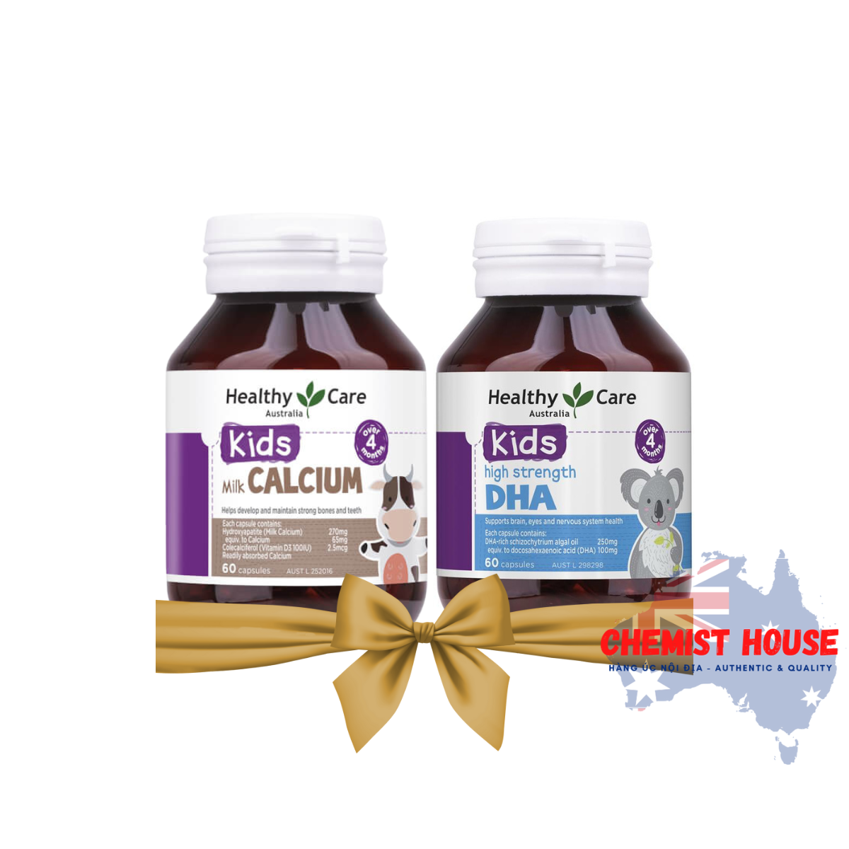 Combo Bổ sung DHA & Canxi cho bé 60 viên - Healthy Care Canxi & DHA