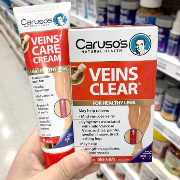 Combo Kem Bôi & Viên Uống Ngừa Suy Giãn Tĩnh Mạch Úc - Caruso''s Veins Care Clear