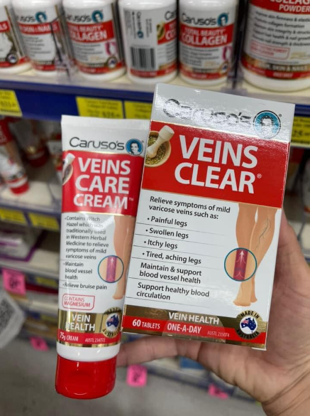 Combo Kem Bôi & Viên Uống Ngừa Suy Giãn Tĩnh Mạch Úc - Caruso''s Veins Care Clear