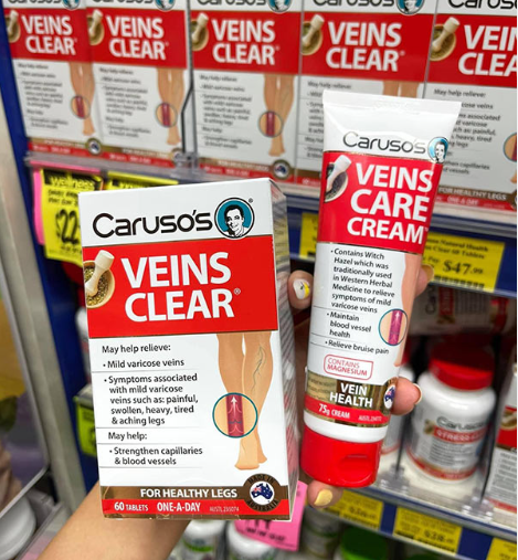 Combo Kem Bôi & Viên Uống Ngừa Suy Giãn Tĩnh Mạch Úc - Caruso''s Veins Care Clear