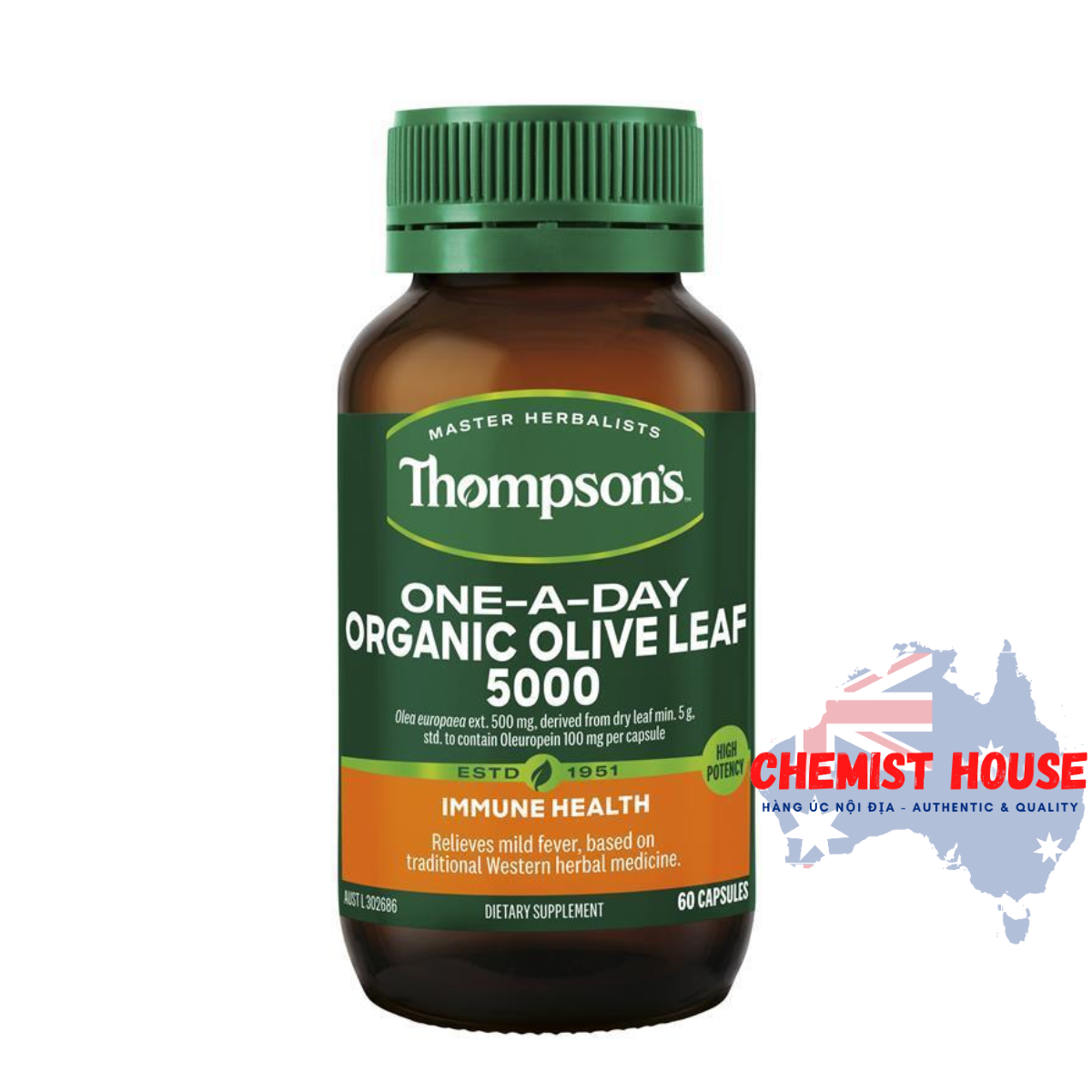 Viên uống giảm sốt cảm cúm từ lá olive Thompson’s One-A-Day Organic Olive Leaf 60 capsules